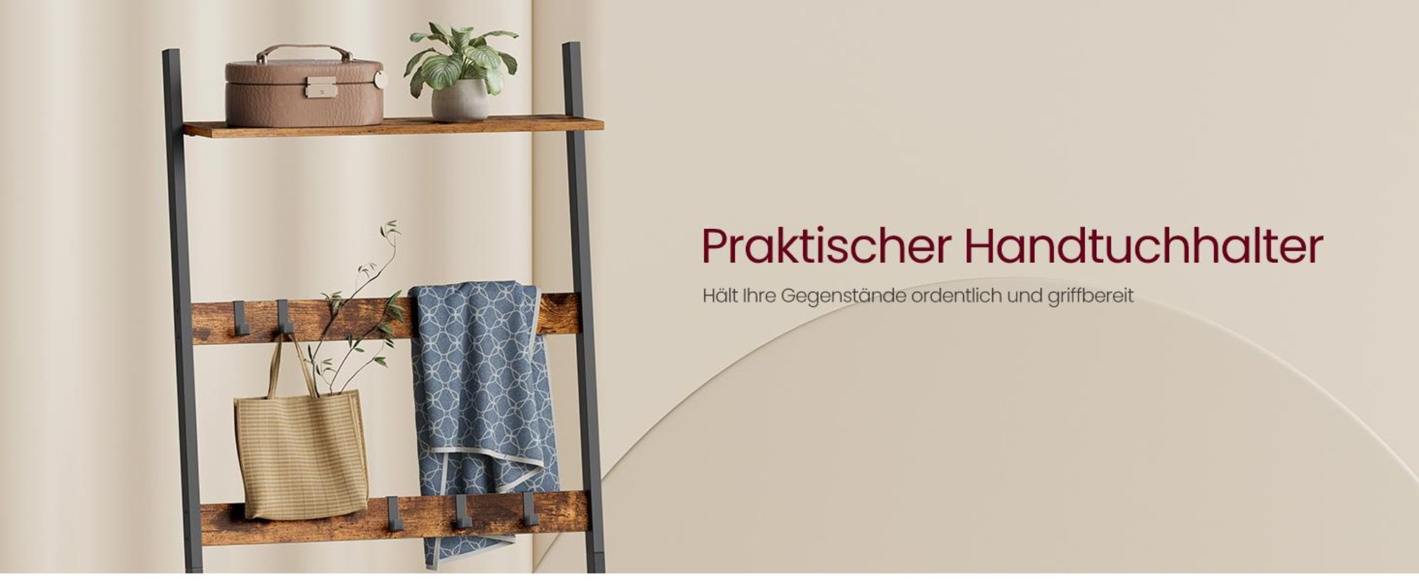 VASAGLE Wäschekorb mit Handtuchleiter, Handtuchständer mit Wäschesammler, 2 x 46 L