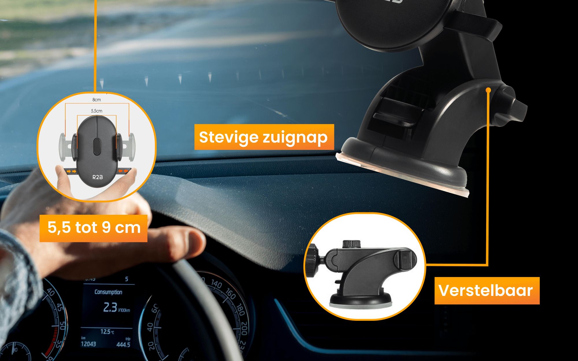 R2B Telefoonhouder Auto met Zuignap – Voor Raam en Dashboard – Verstelbare Universele GSM Houder