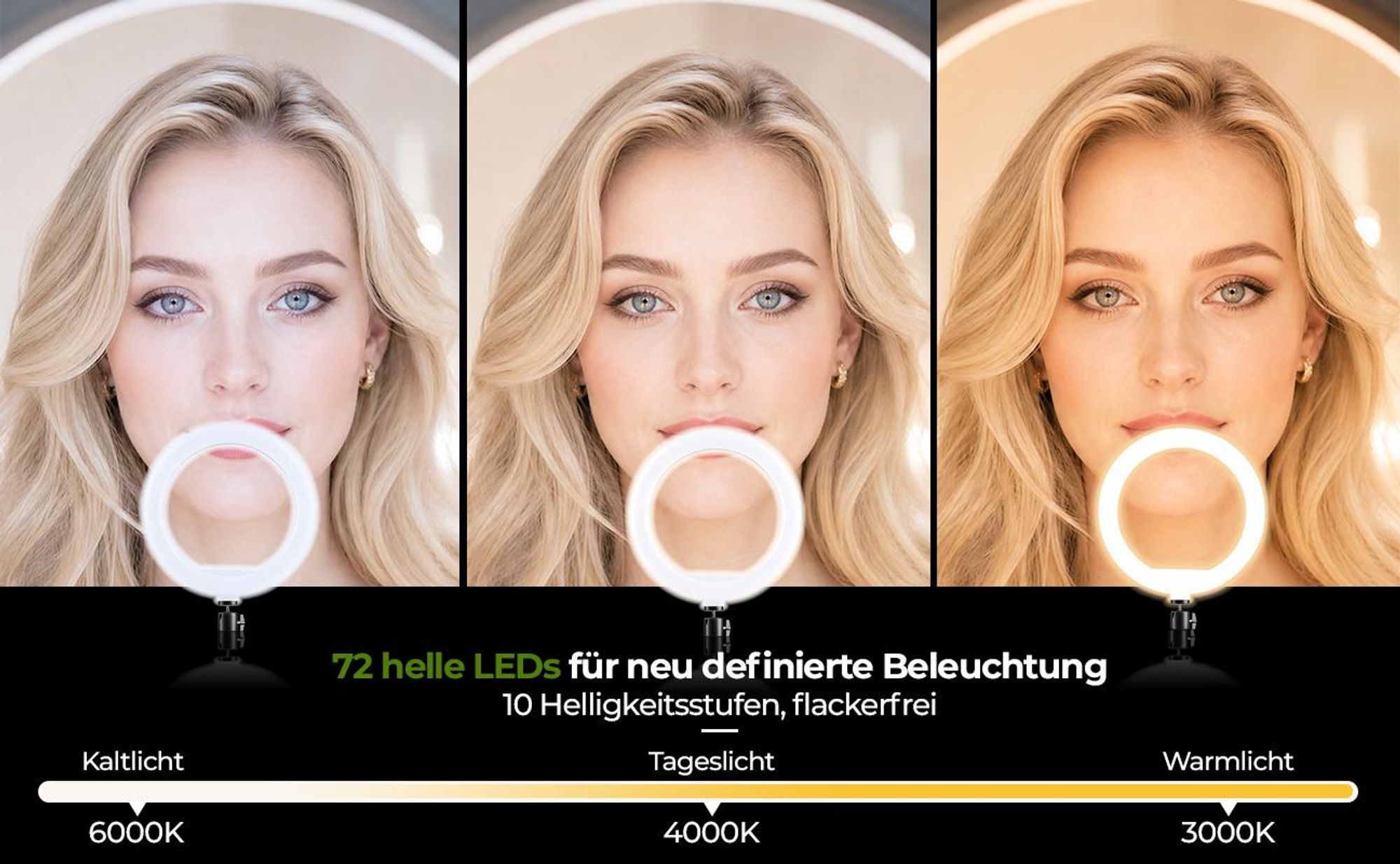 LED Ringlicht 10 Zoll mit Stativ 178 cm, 10000mAh Akku, Selfie Stick, 3 Lichtfarben, 10 Helligkeitsstufen, Handyhalter