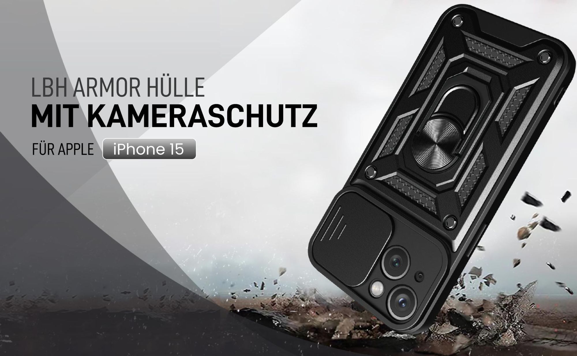 Schwarze Outdoorhülle mit Kameraschutz für Apple iPhone 15