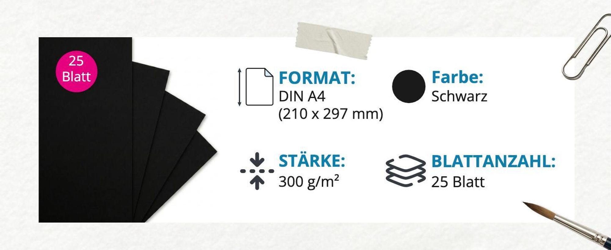 itenga Fotokarton - A4 300 g/qm schwarz 25 Blatt