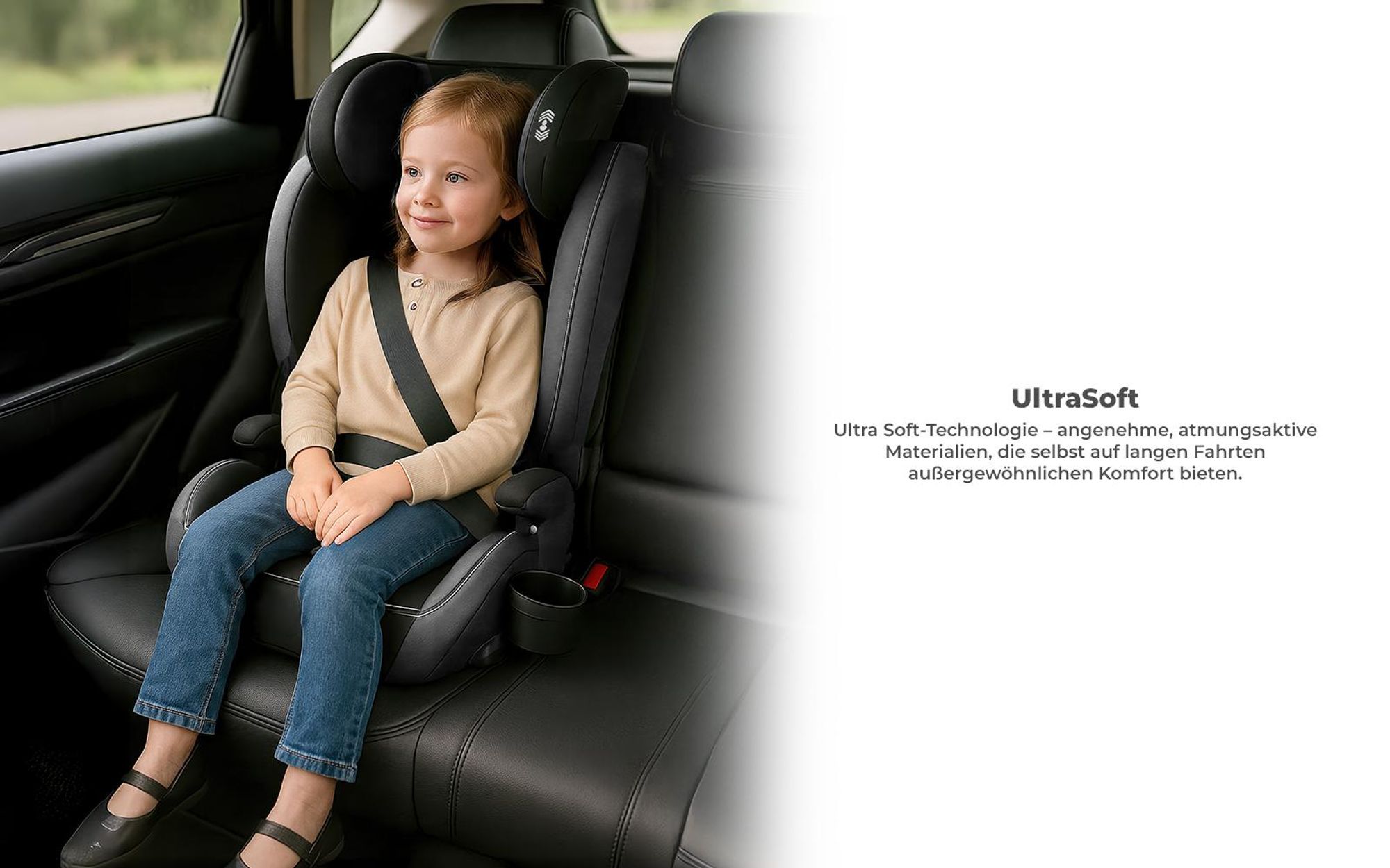 Tulano Joy 25 i-Size Kindersitz 100–150 cm – ECE R129/03, ISOFIX + Gurt, Guard Fix Seitenschutz, 13-fach verstellbar, Getränkehalter