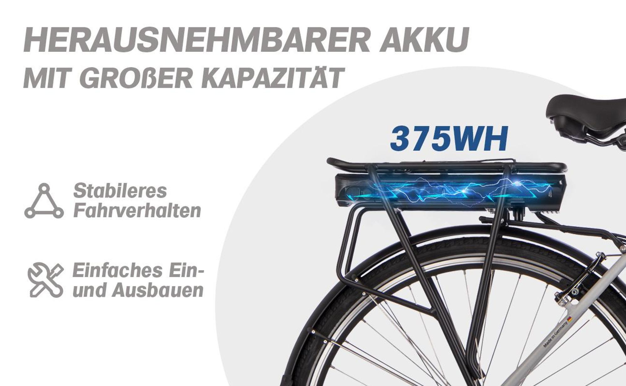 SAXXX E-Bike, ADVANCED Plus Wave Tiefeinsteiger Elektrofahrrad, 375Wh integrierter Akku, Shimano Nexus 3-Gang, City E-Bike