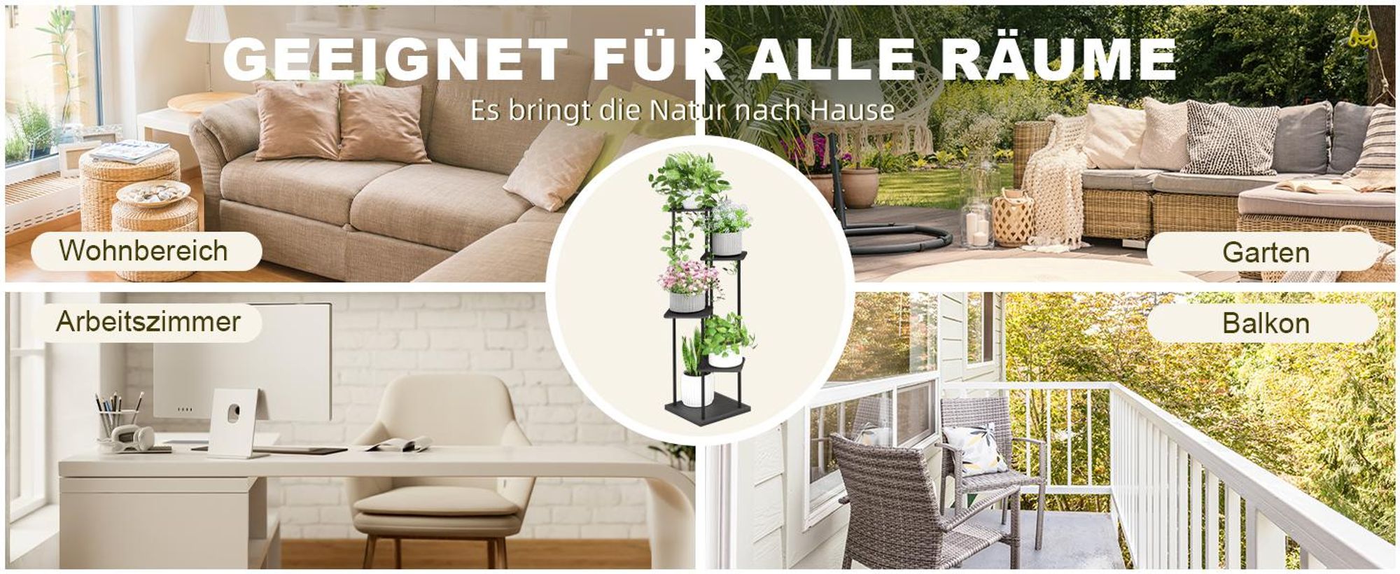 Ribelli Pflanzentreppe 5 Etagen Pflanzenständer, Blumenständer 106cm Höhe Blumenregal aus Holz und Metall, Deko für Balkon Garten Wohnzimmer, Schwarz