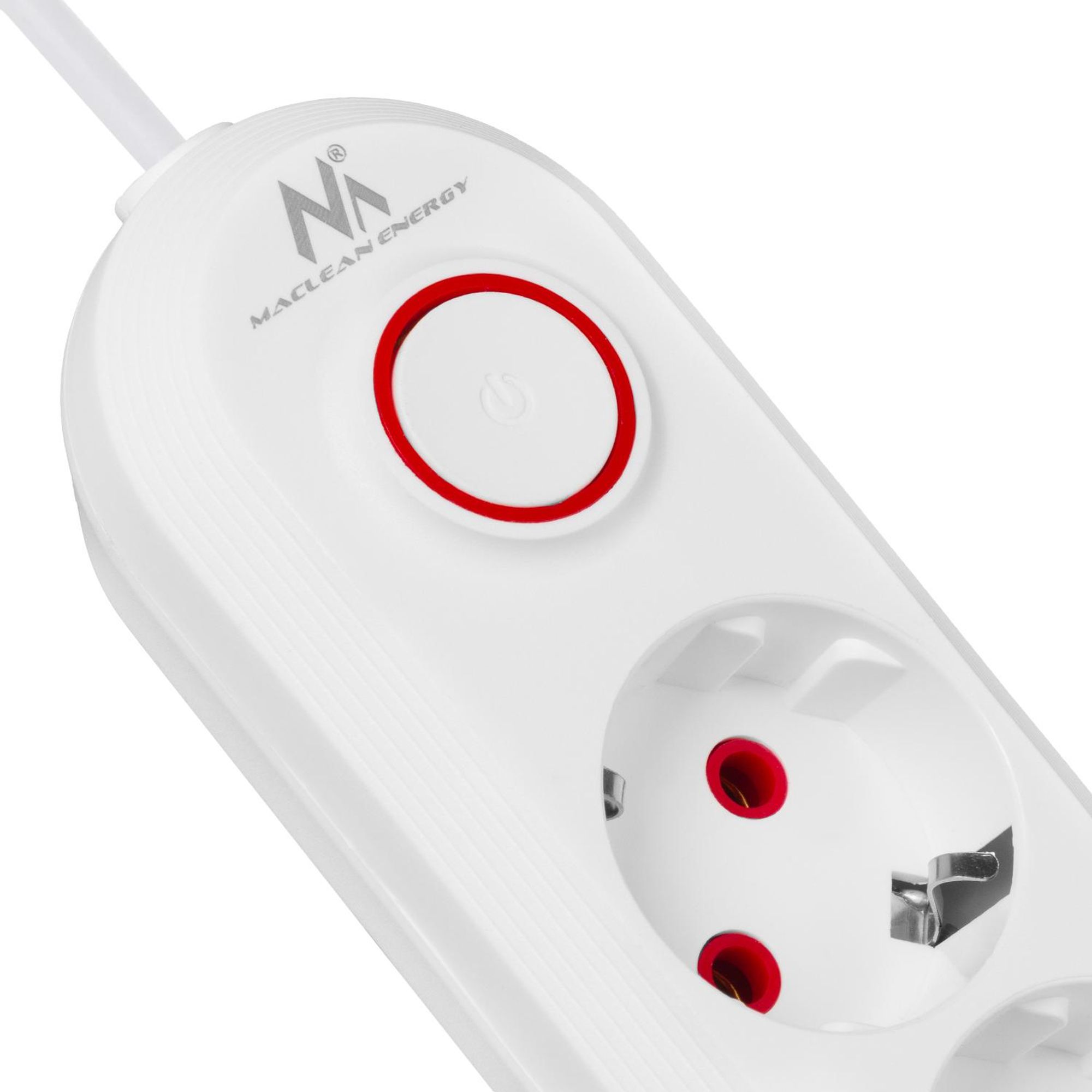 Maclean Steckdosenleiste 5 Steckdosen-Verlängerungskabel + 3xUSB 110-240V AC 50/60Hz 2,1A max 2500W 1,5m weiß MCE395 W