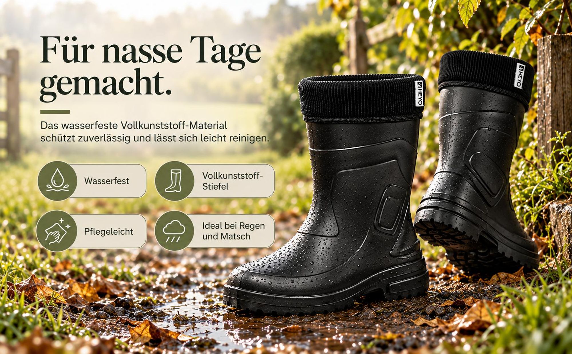 Damen Gummistiefel Halbhoch Regenstiefel HEYO Wasserdicht Gefüttert Stiefel Stiefeletten für Herbst Winter Jessy 38