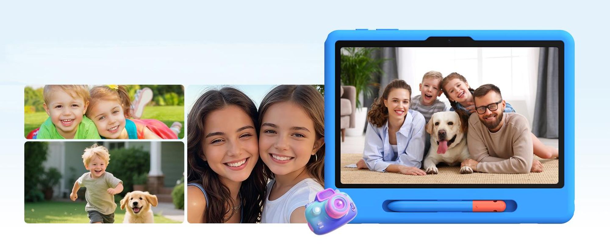 POCKAM P10 kinder tablet, 10,1 inch, met Gemini AI, Android 16, 32 (6+26) GB RAM + 64 GB ROM/TF 2TB, 7000mAh, WiFi tablet voor kinderen, met kindvriendelijke hoes en stylus