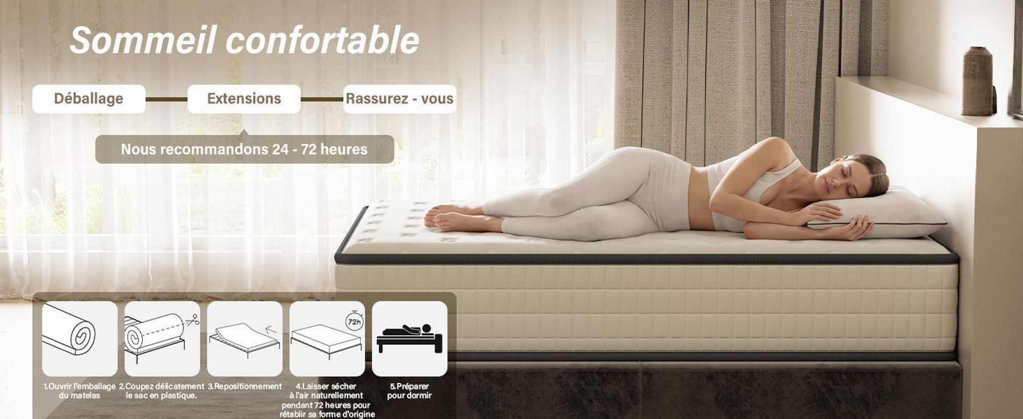 DEWINNER Housse de Matelas et Matelas 160 x 190, 2 Personnes,épaisseur 22cm+Parure de lit+Housse Couette+Housse d'oreiller