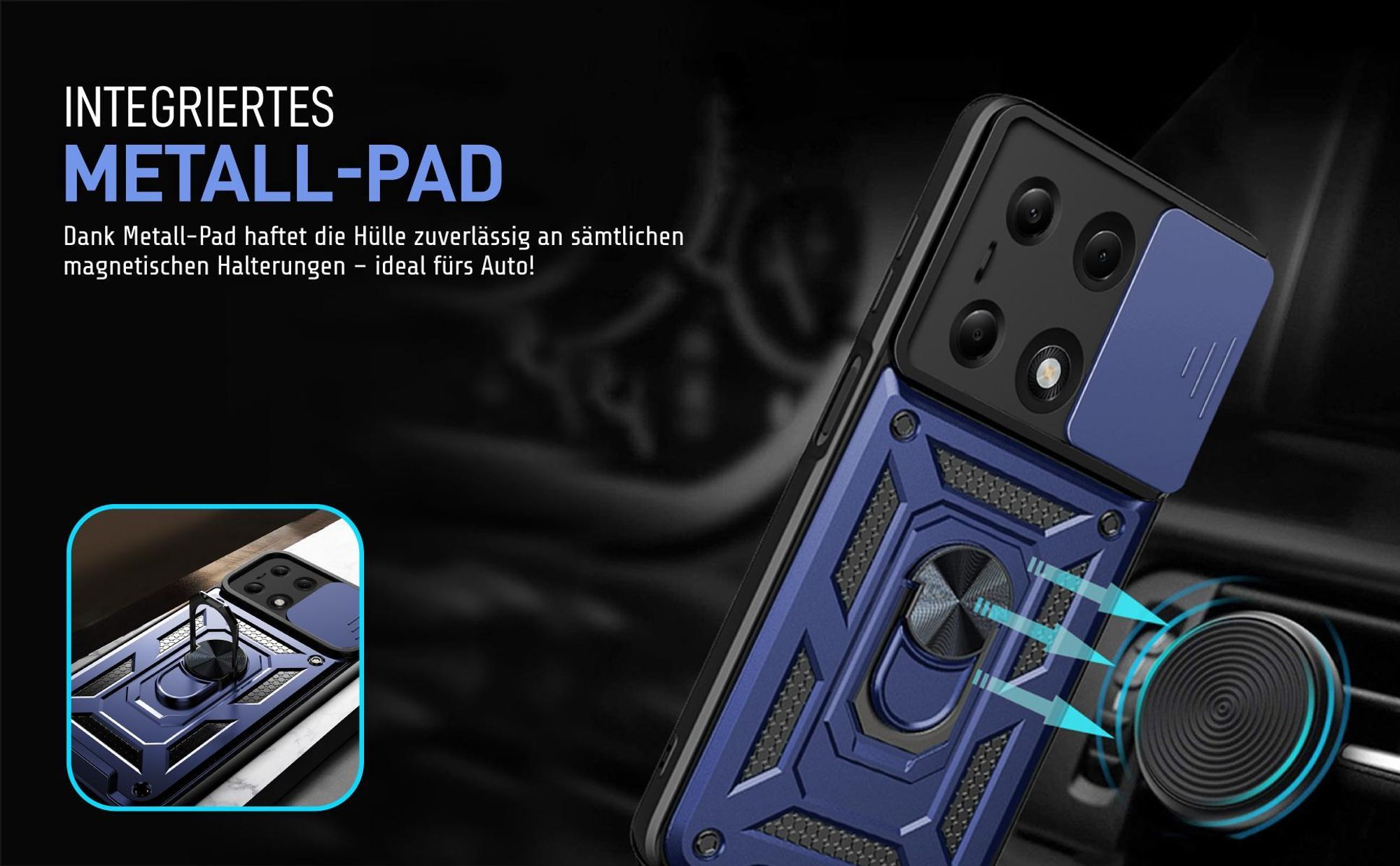Bumper für Xiaomi Redmi Note 13 Pro in Blau mit Metallplatte