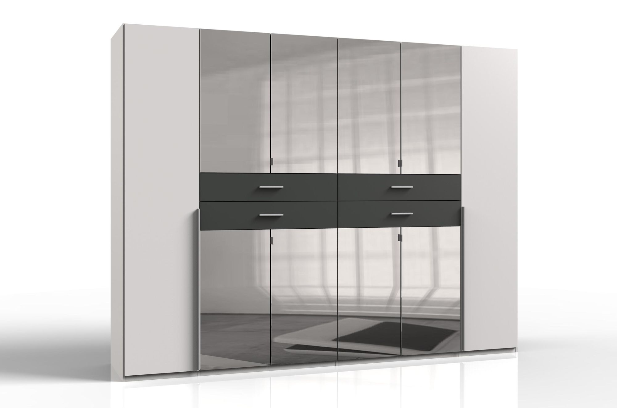 Denver Kleiderschrank von freiraum – moderner Drehtürenschrank mit 4 Schubladen