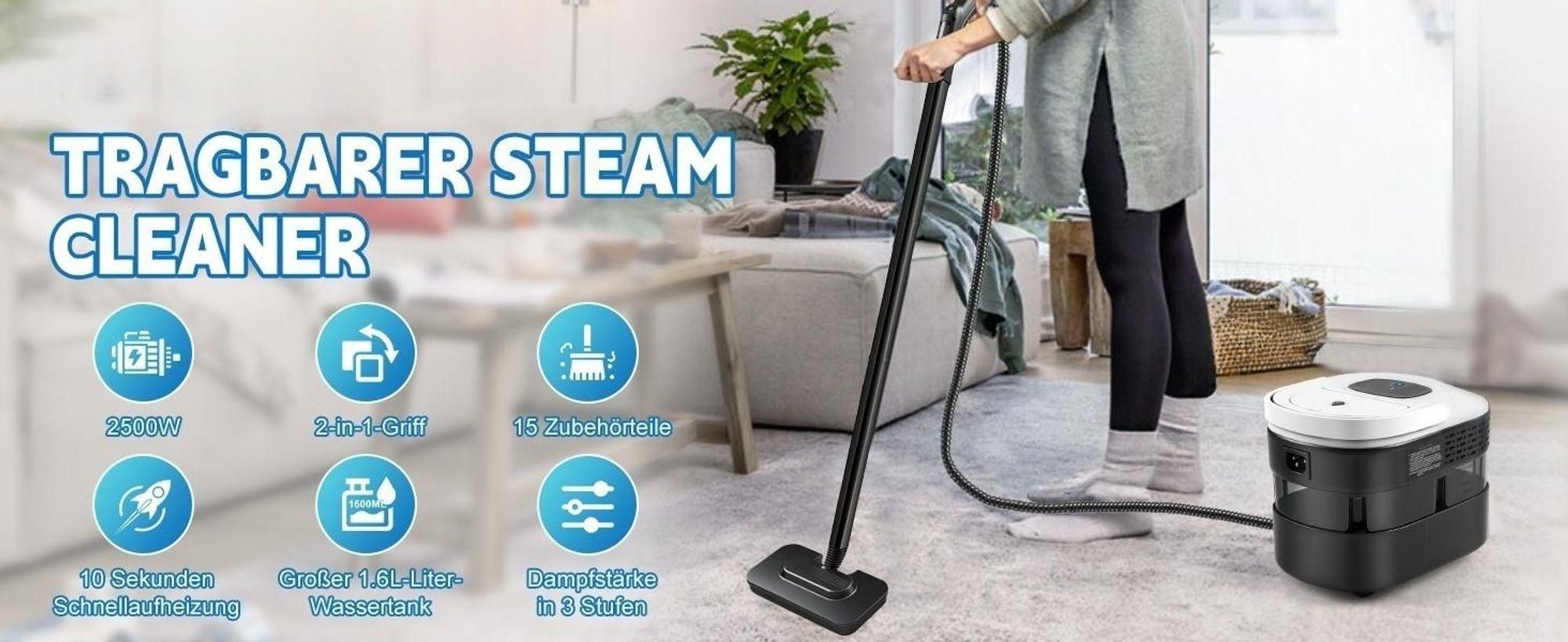 Dampfreiniger, 2500W Hand Dampfreiniger für alles mit 15 Zubehör, 4.5 bar Dampfdruck 1,6L Tank,Tragbarer Steam Cleaner für Fenster, Küche, Boden,Auto