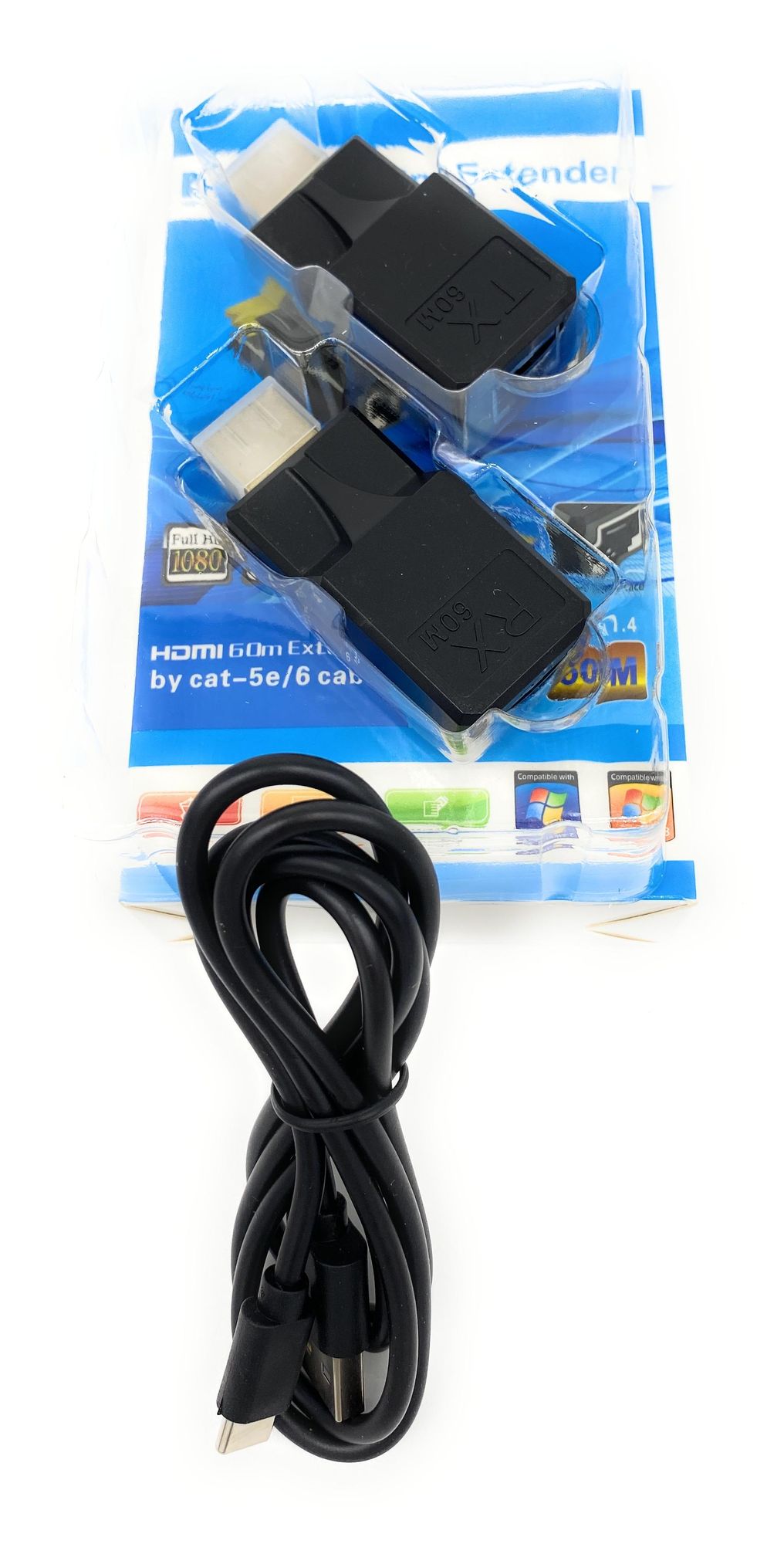 60M Extender RJ45 HDMI-Compatible Extender by CAT5e CAT6 Transmitter Receiver