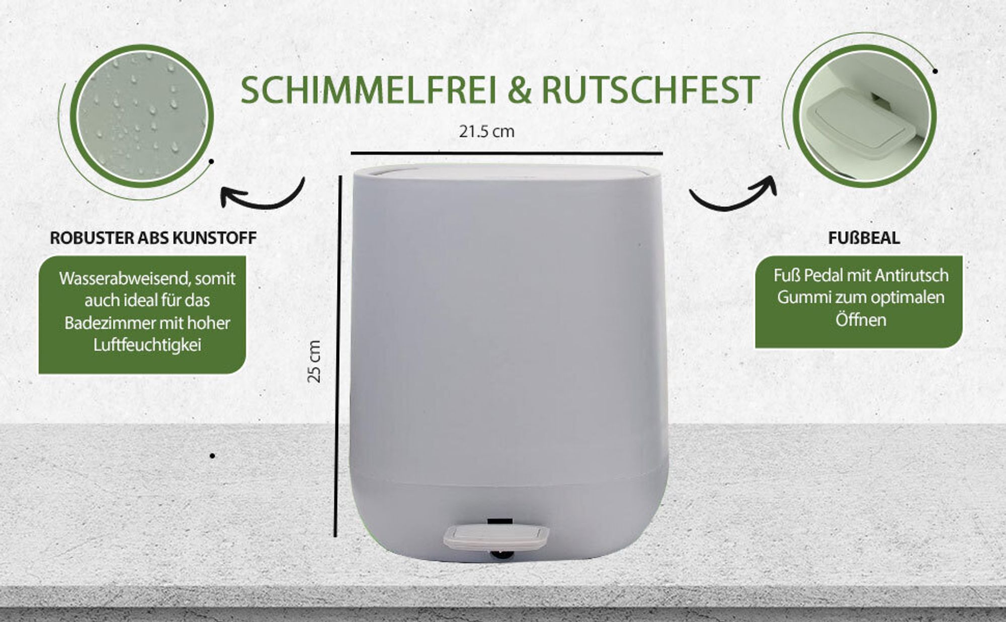 YourCasa® Mülleimer Bad [5L] - Elegantes Design - Badezimmer Mülleimer Klein - Kosmetikeimer Bad Mülleimer mit Deckel
