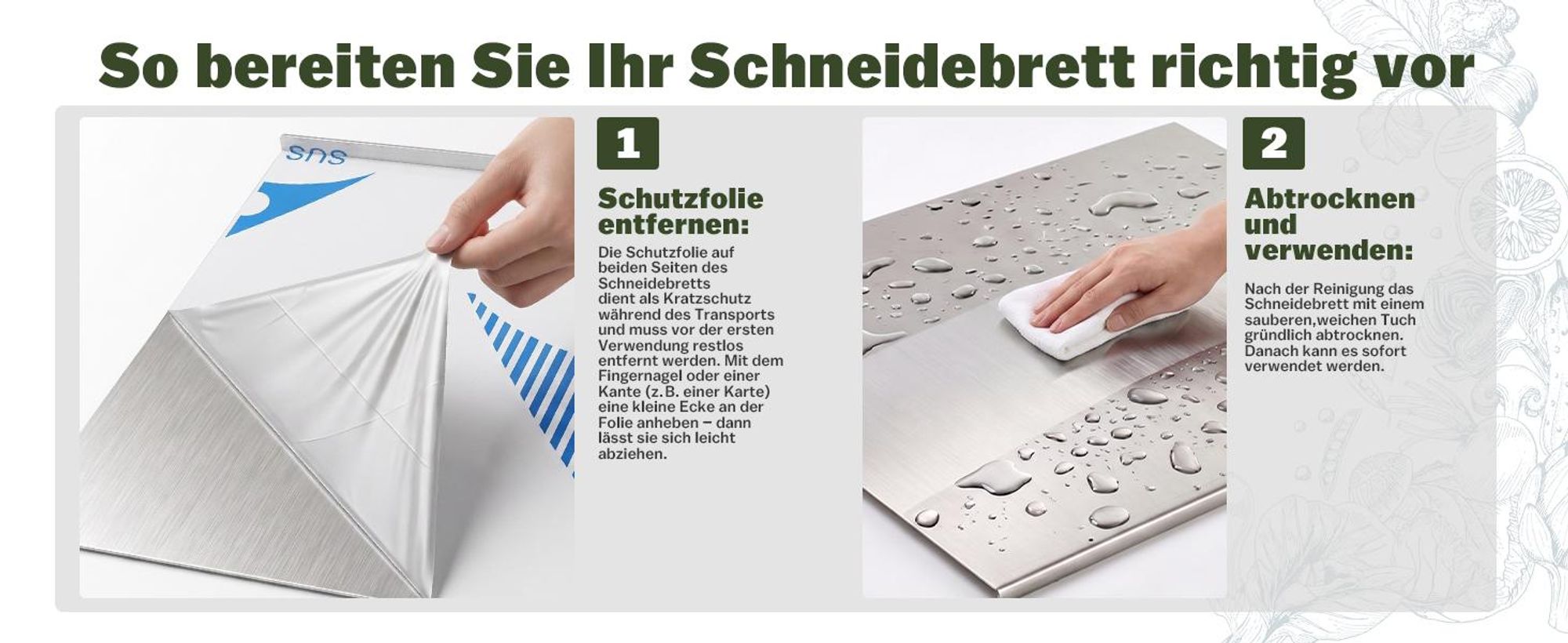 Edelstahl Schneidebrett, Arbeitsplatte mit Anschlagkante, Rutschfestes Profi Hackbrett für Küche - 60 x 40 cm