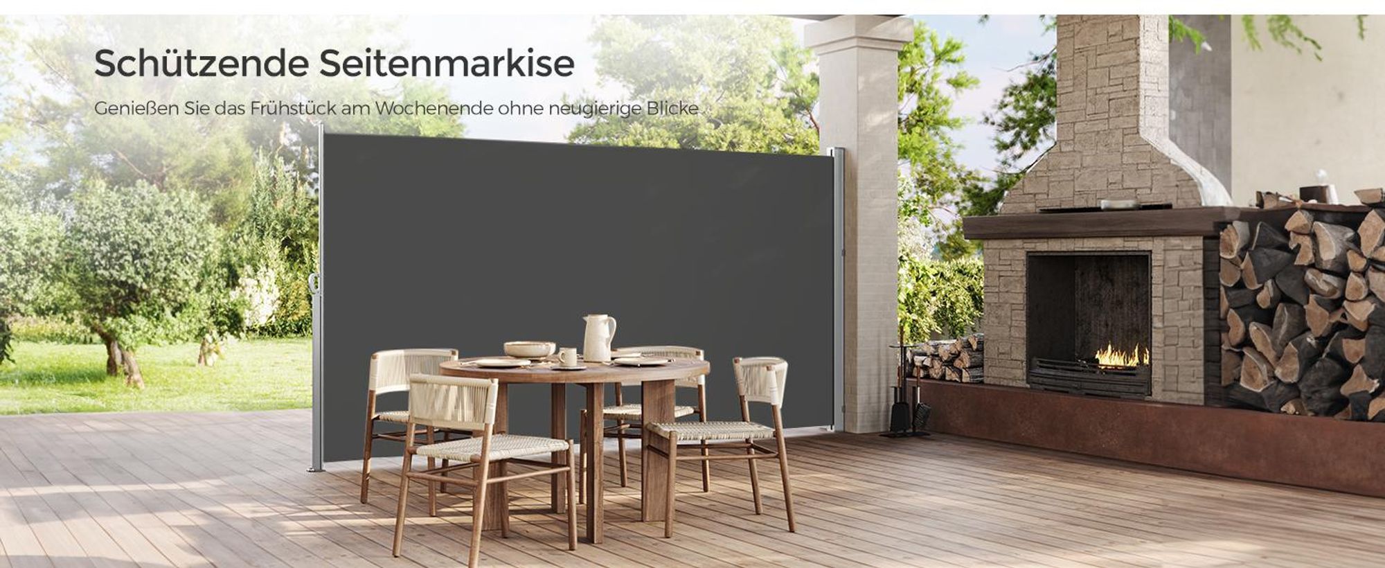 SONGMICS Seitenmarkise, Sichtschutz, 180 x 300 cm, ausziehbar，Markise, aus 220 g/m² Polyester,Blickdicht, Seitenrollo, für Balkon, Terrasse, Garten, anthrazit GSA180TG
