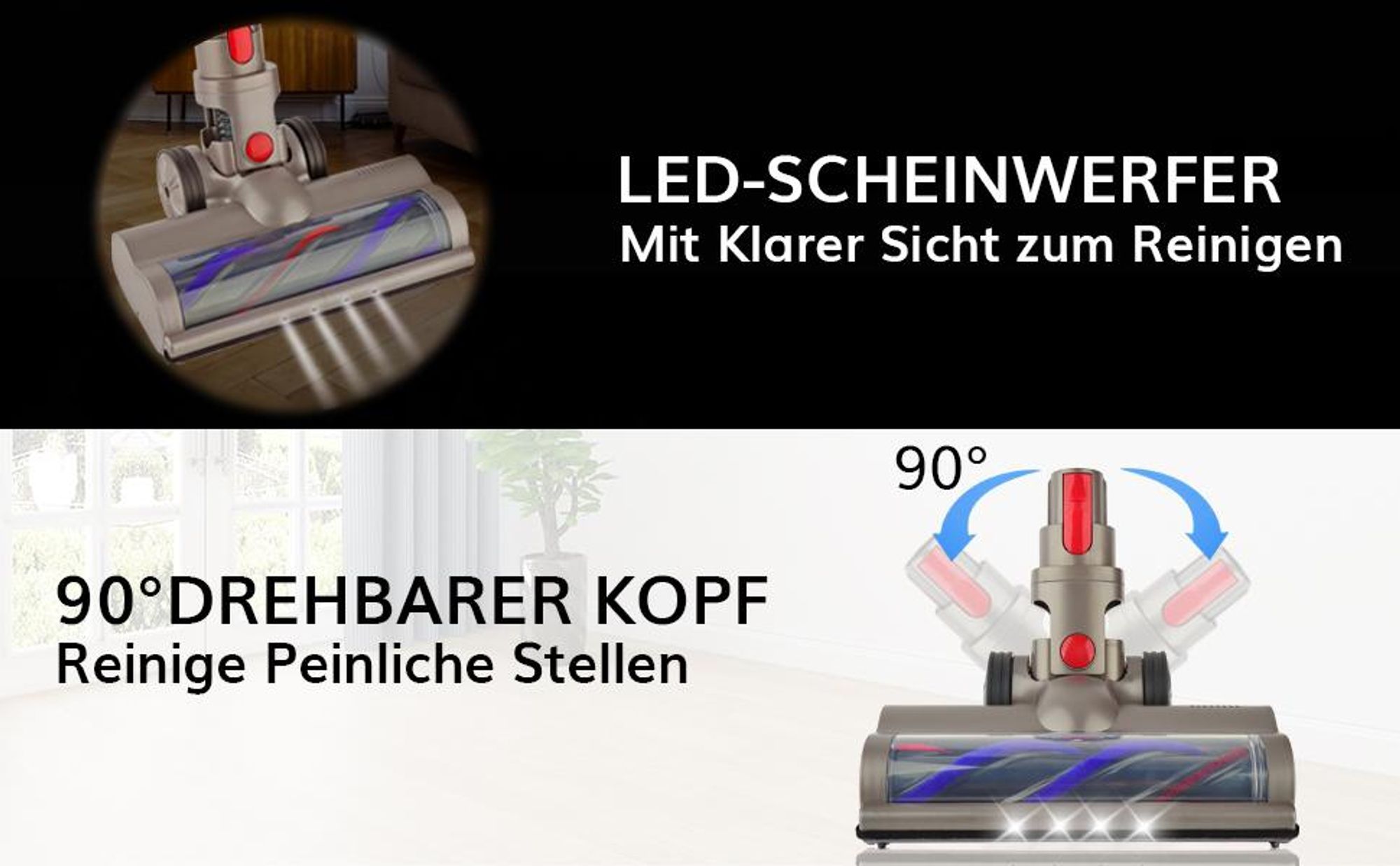 Bürste Kompatibel mit Dyson V7, V8, V10, V11 Staubsauger Elektrobürste mit Direktantrieb mit 4 Frontlichten für Hartboden und KurzflorigeTeppiche