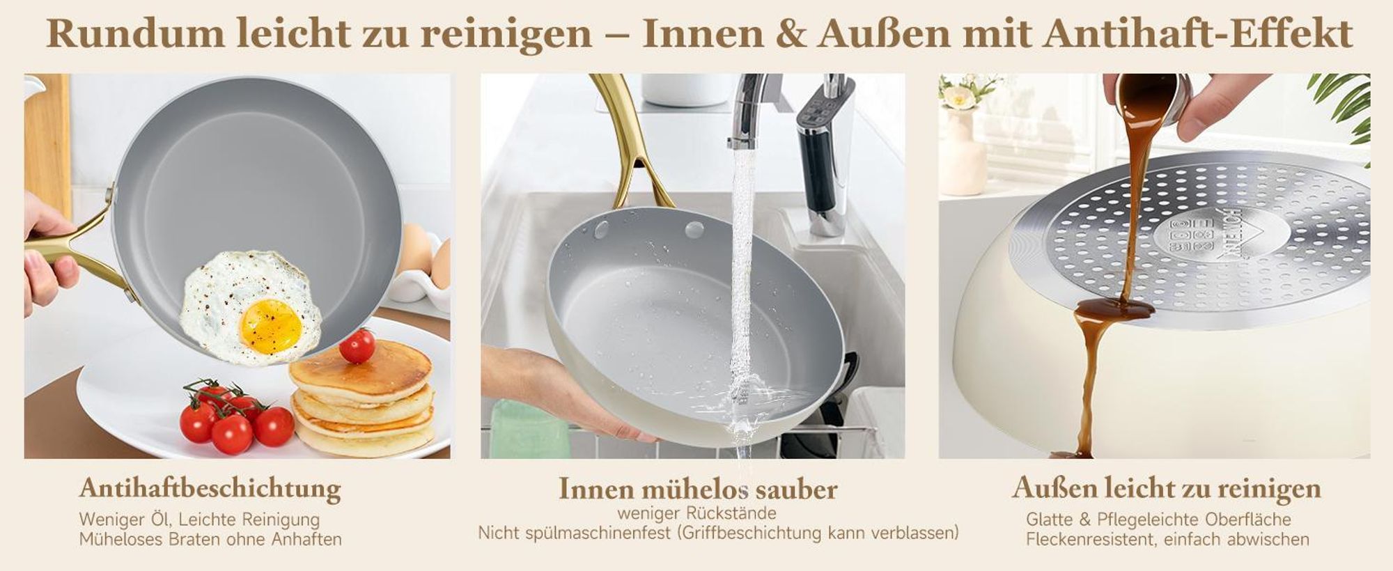 Pfanne 28cm Bratpfanne,Keramikpfanne,Antihaftbeschichtung Pfanne Induktion für alle Herdarten,Kratzfest,Hitzebeständig bis zu 280°C