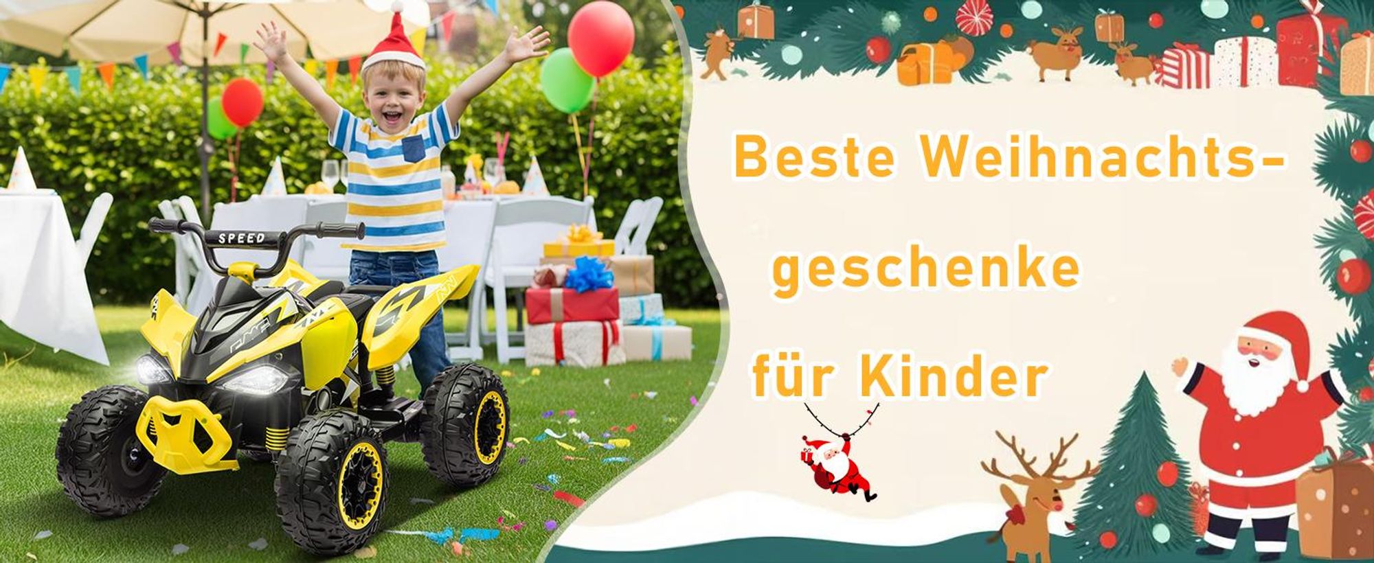 FCH Kinder Quad Elektro 12V 7Ah ATV, Musik, MP3, LED-Scheinwerfer Elektro-Quad für Kinder 3-6 Jahre Gelb