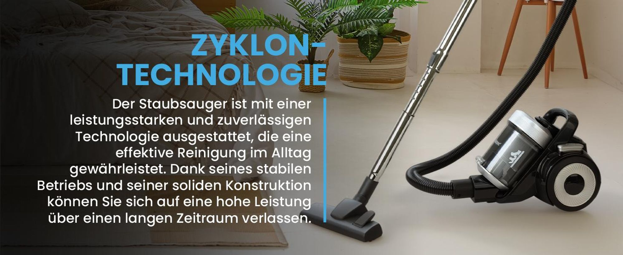 Staubsauger Zyklonsauger mit HEPA-Filtern und Set von Aufsätzen
