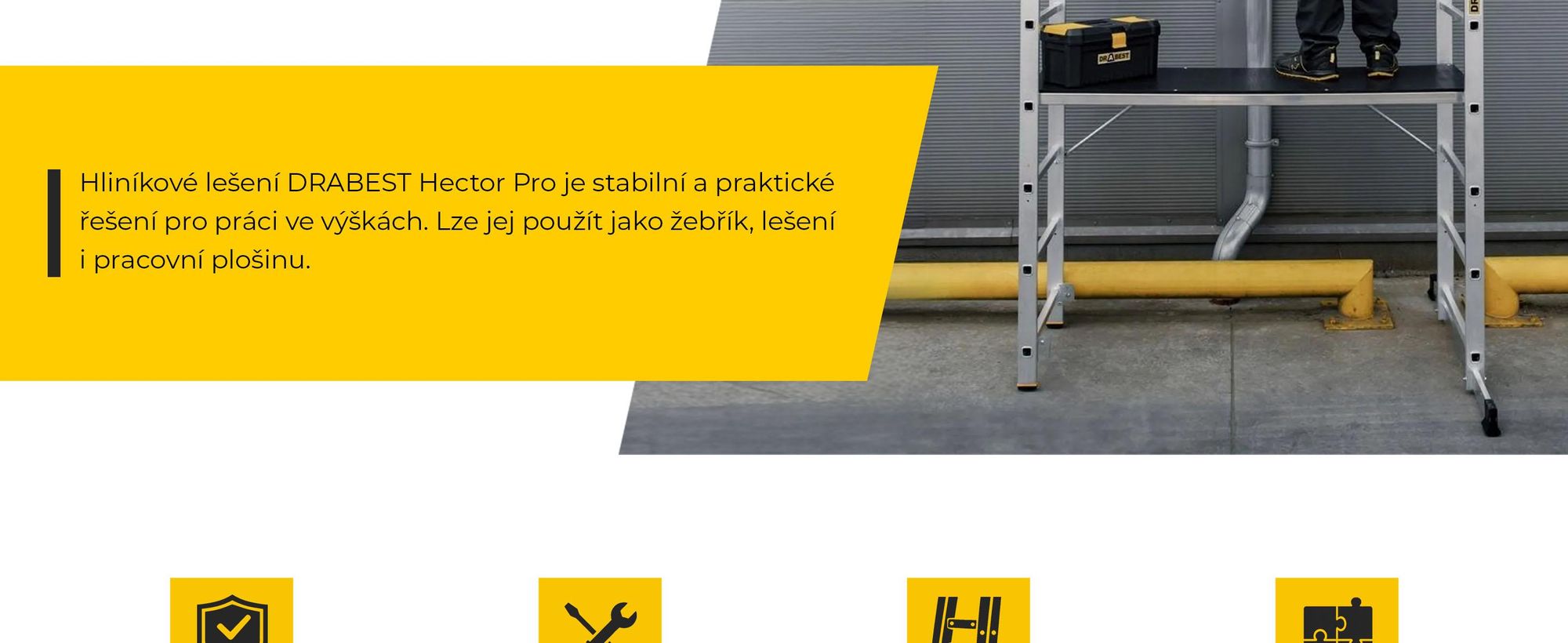 Drabest | Hliníkové lešení - Hliníkové lešení 2x6 - Žebříkové lešení - Nosnost plošiny: 150 kg - Rozměry plošiny: 46x150 cm