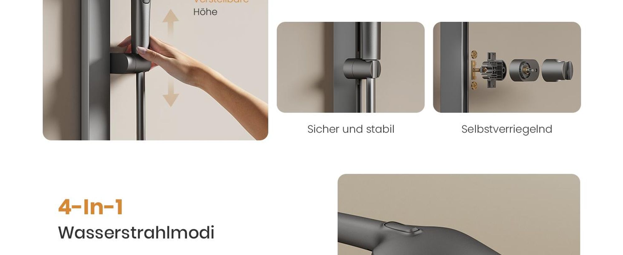 EMKE Duschsystem mit Thermostat prämiertes Design Duschsäule Matt Anthrazit 360×240mm eckiger Regendusche, Wassermengenregler, Badewannenauslauf F29
