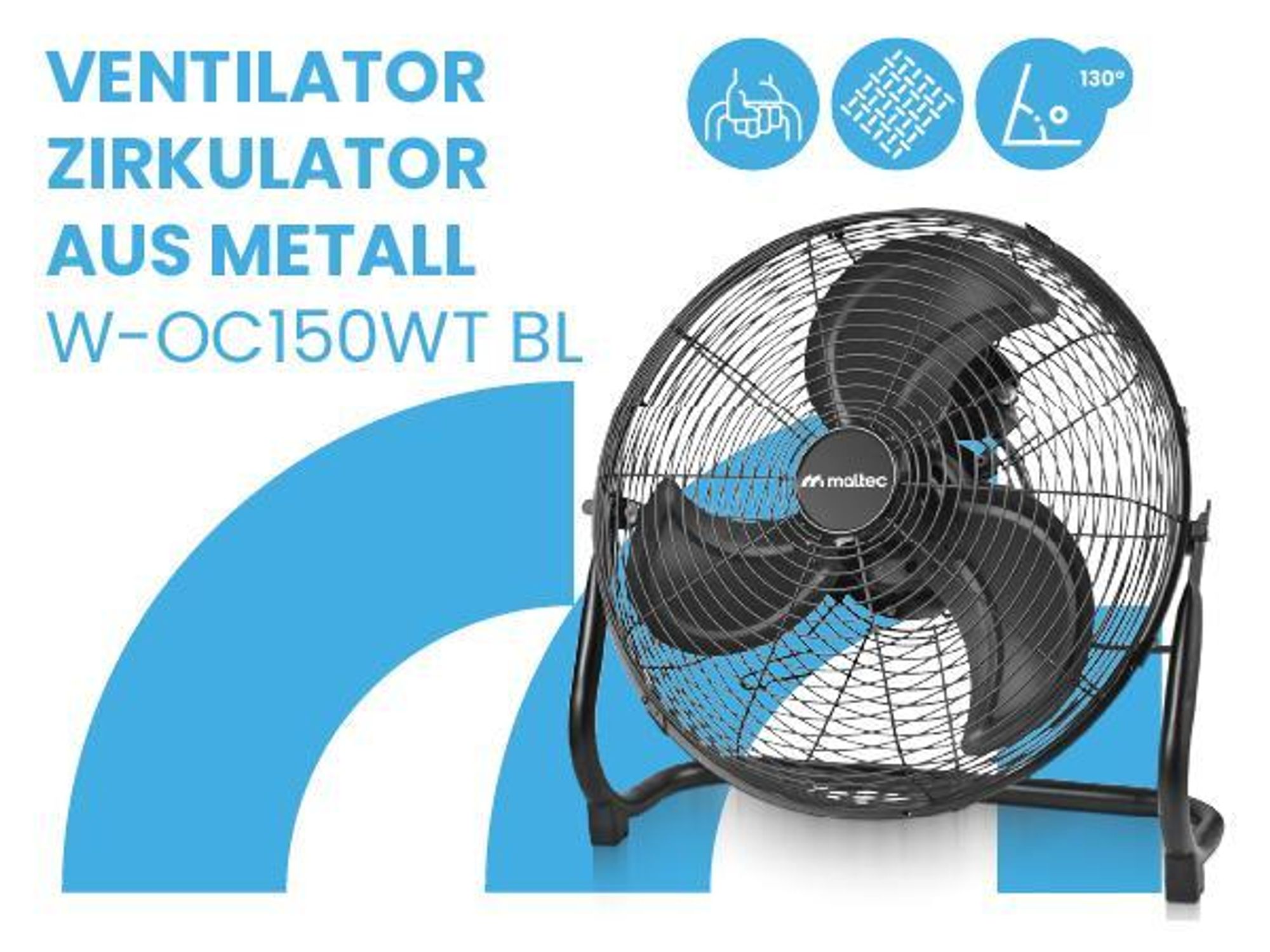 Bodenventilator Standventilator Luftzirkulatoren MalTec W-OC150WT Schwarz Windmaschine leise 45cm hoher Luftdurchsatz für Schlafzimmer Büro