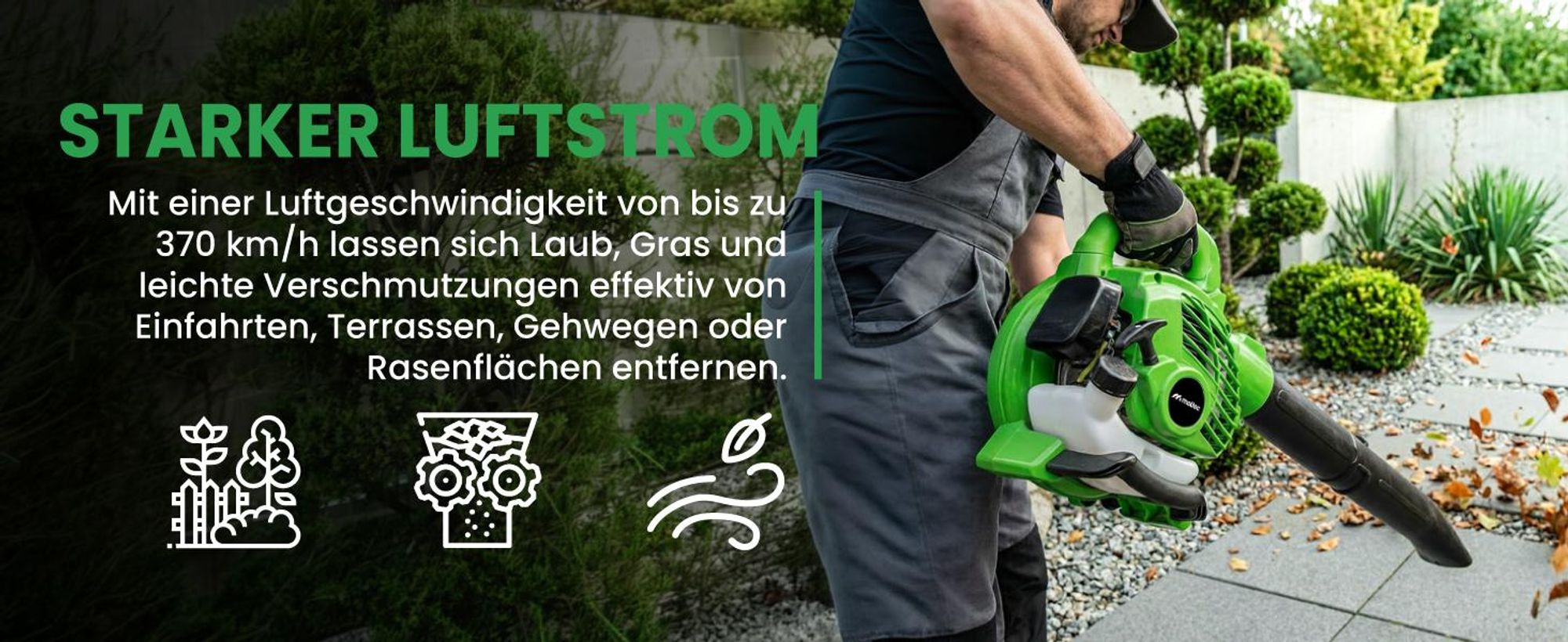 Benzin Laubsauger Laubbläser Gartenstaubsauger mit Häcksler Mator 2-Takt 26cc