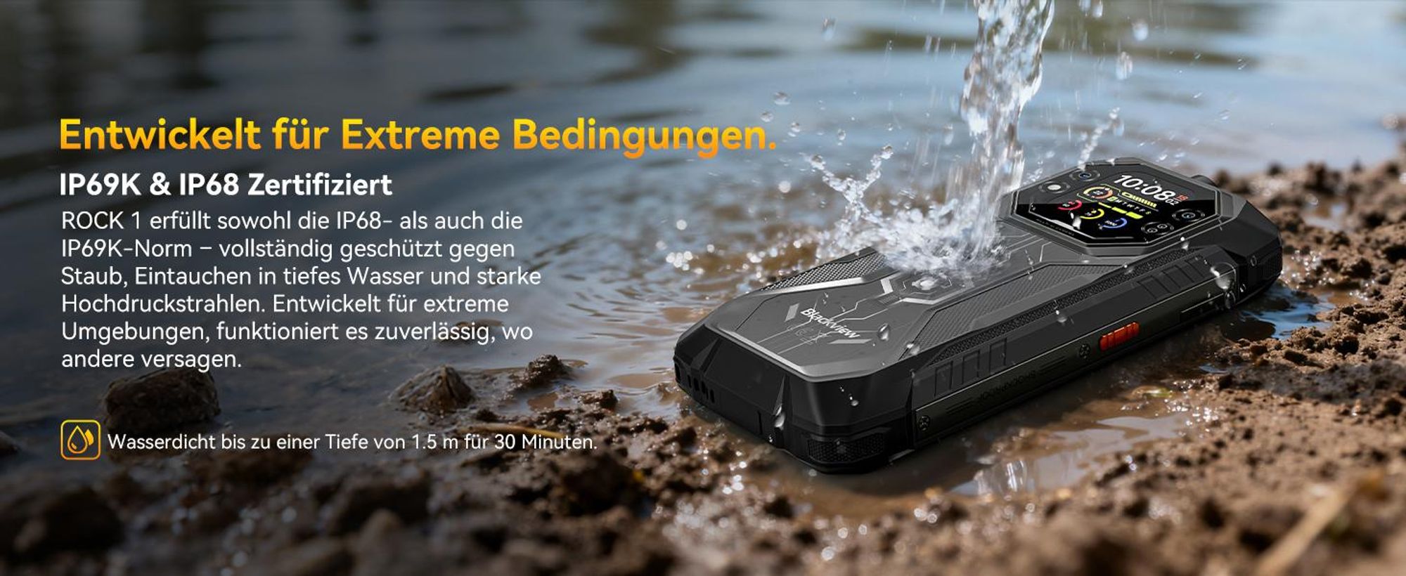 Blackview ROCK 1 Militärisches Outdoor-Smartphone mit Dual-Display Smartphone Android 16, Helio G81, 15000mHA, 33W Schnellladung, Face ID