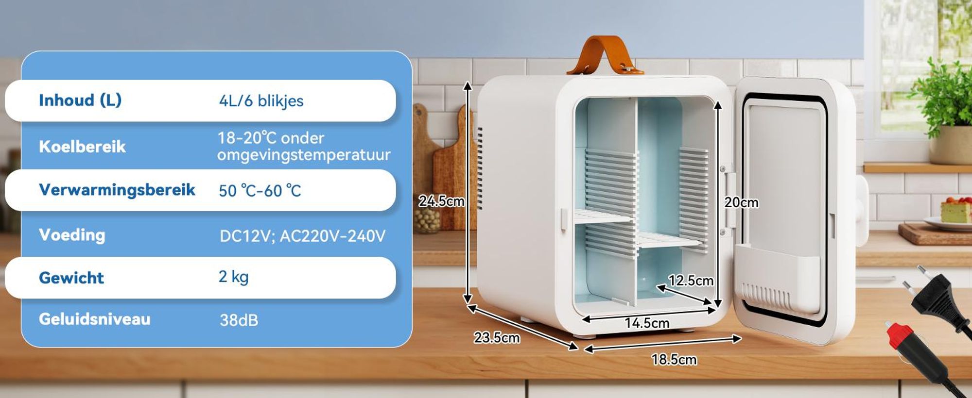 Puluomis Mini-koelkast, 4 liter, met koel- en verwarmingsfunctie, van 5°C tot 60°C, 220-240V/12V, ≤38dB, stille koelbox/warmbox, draagbaar voor cosmetica, dranken, auto