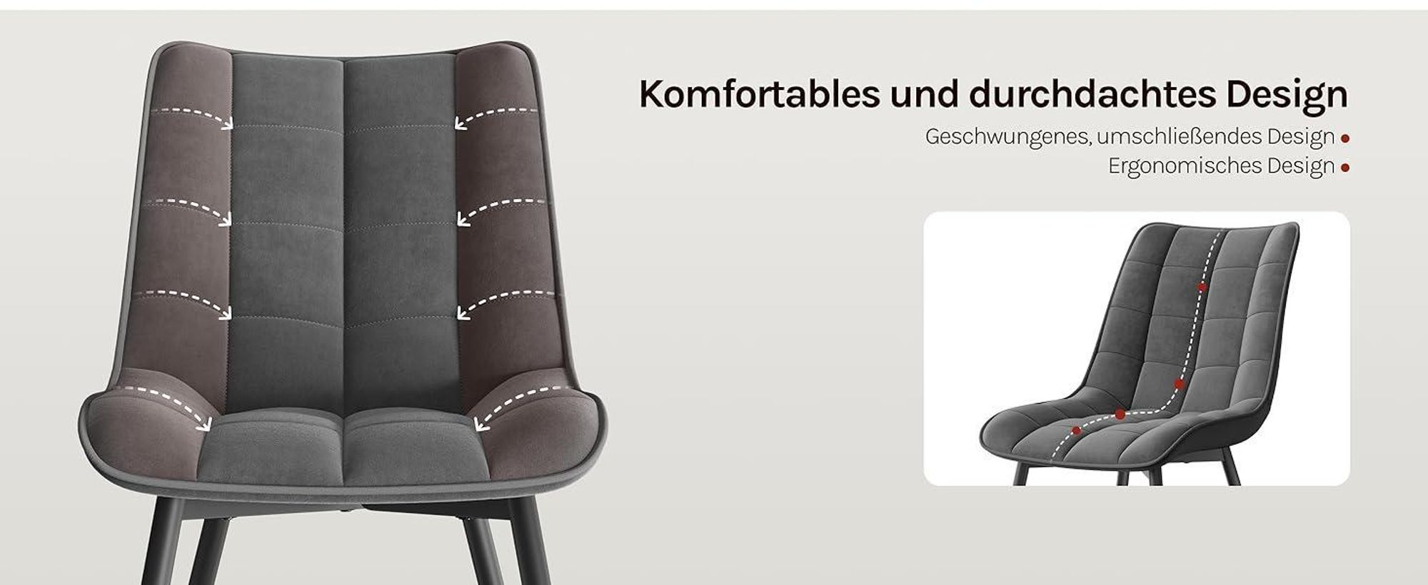 WOLTU Esszimmerstühle 4er-Set, Polsterstuhl mit Rückenlehne, bis 150 kg belastbar, Sitzfläche aus Samt, Metallbeine, Dunkelgrau