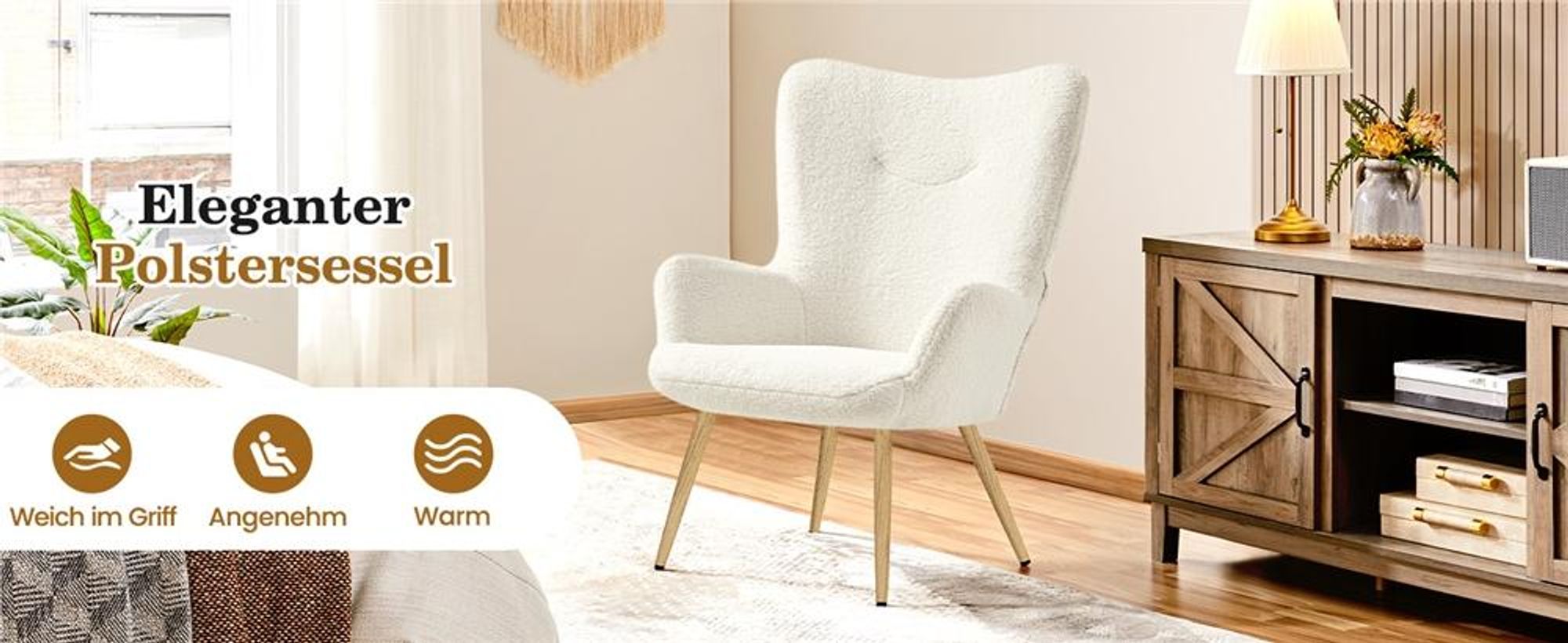 Yaheetech Ohrensessel Polsterstuhl mit klappbare Rückenlehne eleganter Armsessel Lehnsessel bis 136 kg belastbar Sessel fürs Wohnzimmer/Schlafzimmer
