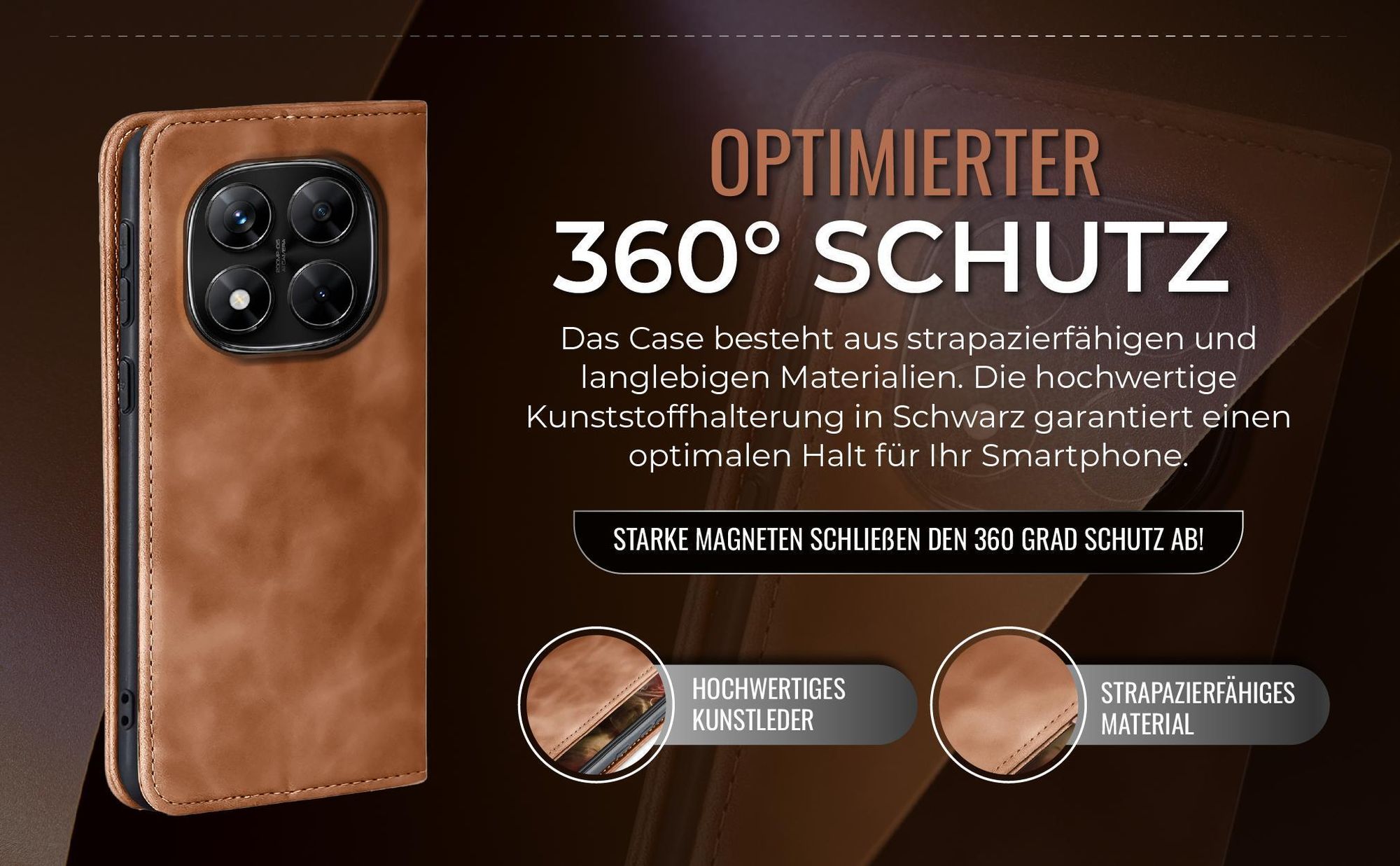 Hellbraune Handyhülle für Xiaomi Redmi Note 14 Pro mit 360 Grad Schutz