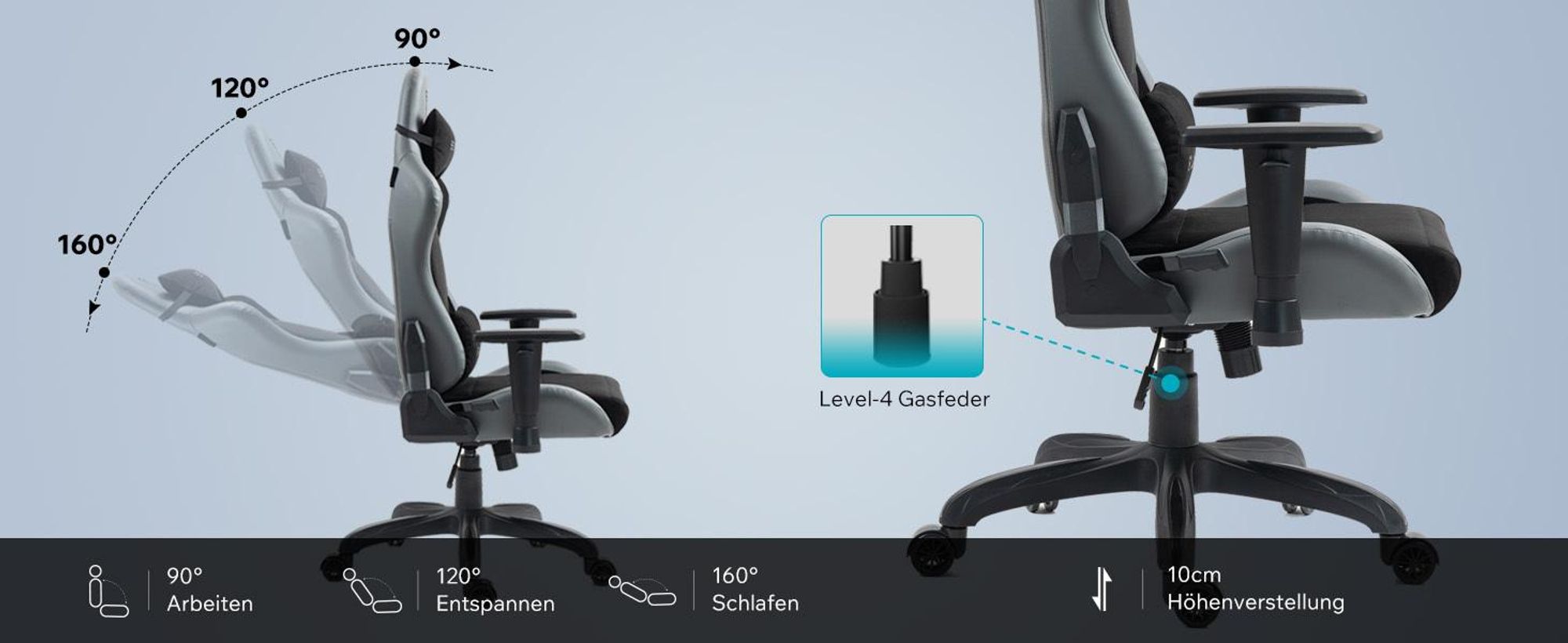 Sense7 Spellcaster FUKU Gamingstuhl, Gaming Sessel, Bürostuhl, Ergonomisch Schreibtischstuhl, Drehstuhl mit Kopfstützen bis zu 120 kg, Stoff, Schwarz
