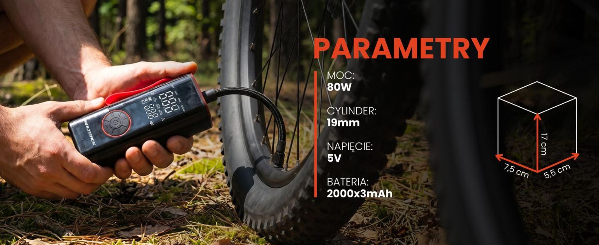 Elektryczna pompka rowerowa z akku 6000mAh z funkcją powerbank do roweru samochodu motocykla