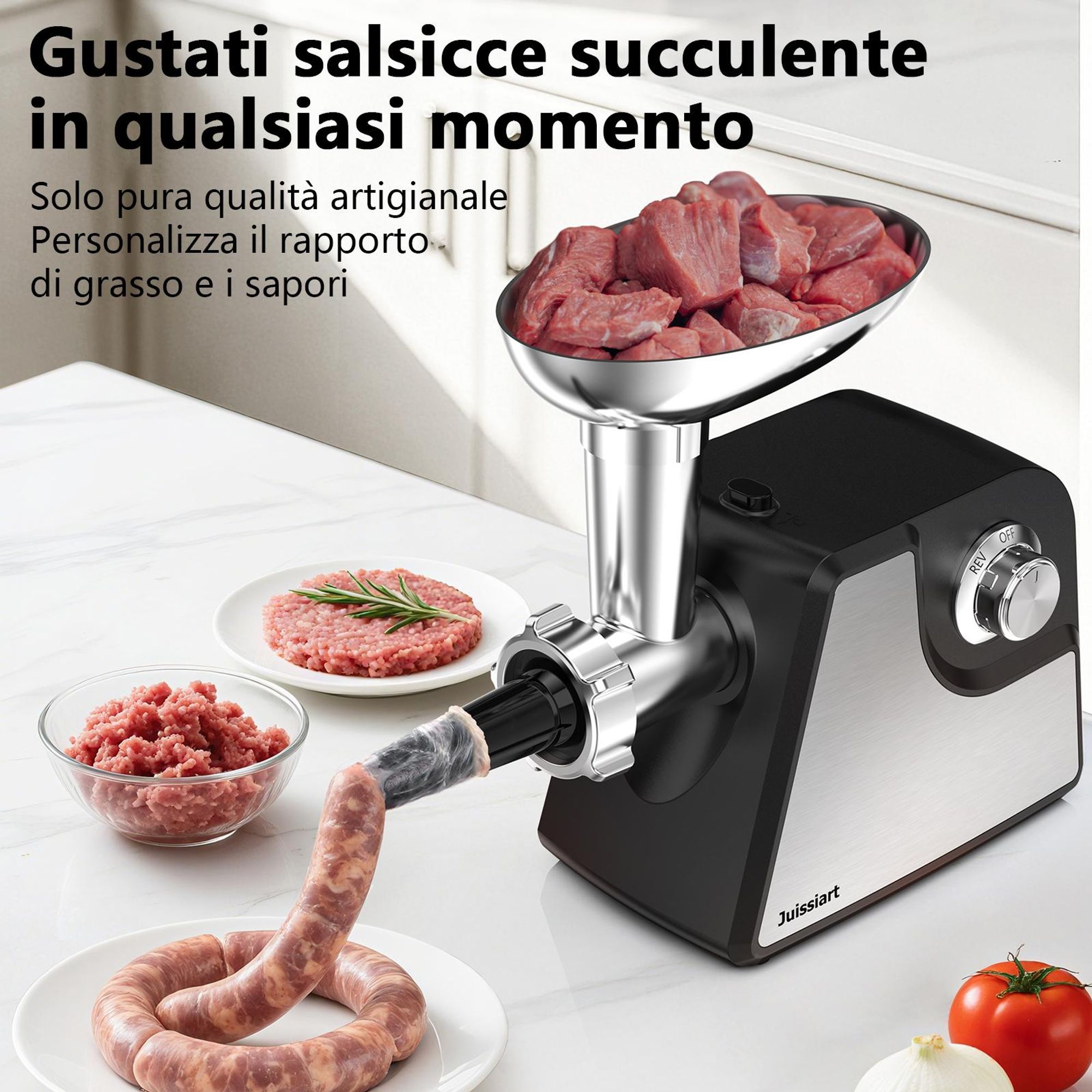 Juissiart MG4150R Tritacarne - Potenza 300W resa di carne 1.2KG/Min materiale della lama acciaio 420 per metallurgia delle polveri - Nero