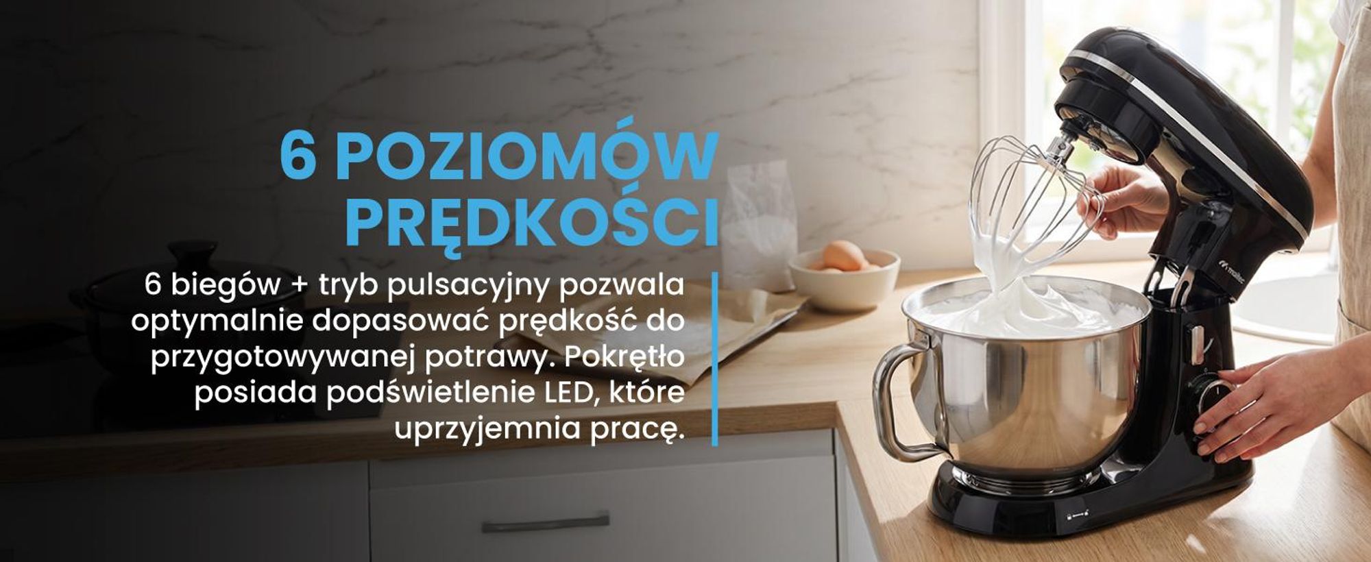 Wielofunkcyjny robot kuchenny do wyrabiania ciasta, miksowania oraz mielenia mięsa w kolorze czarnym