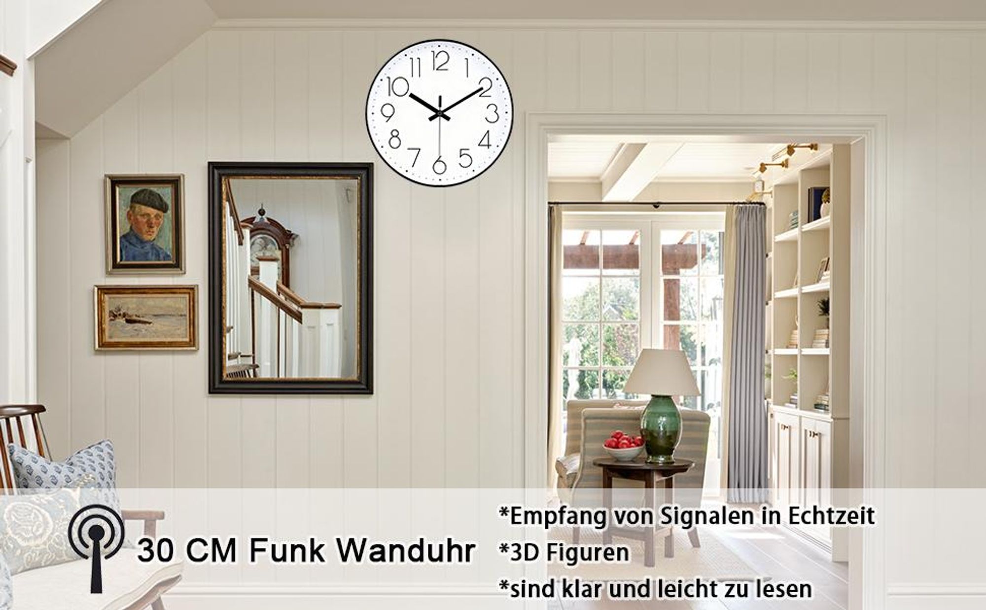 Wanduhr, Wanduhren, Küchenuhr, 3D Ziffern 30cm Lautlos Wanduhr, Ohne Tickgeräusche, für Wohnzimmer Büro Küche