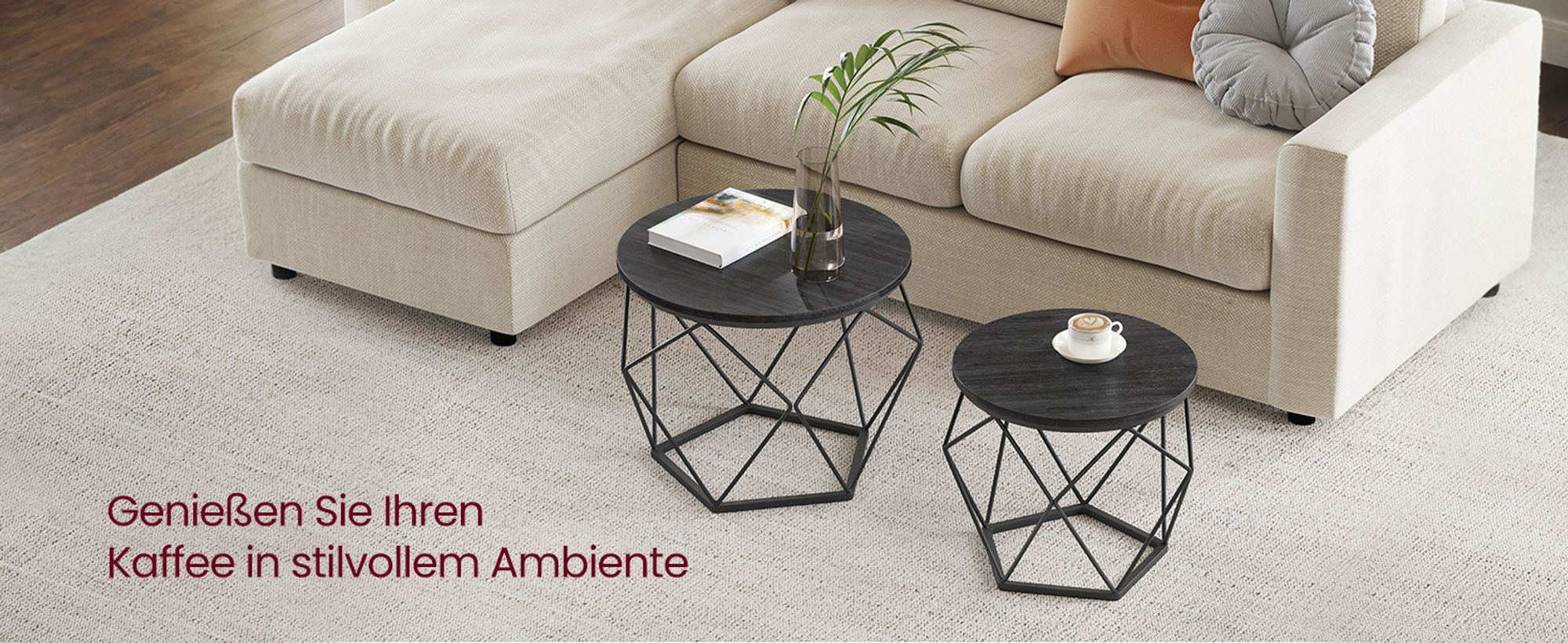 VASAGLE Beistelltisch, 2er Set, abnehmbare Tischplatte, schwarz