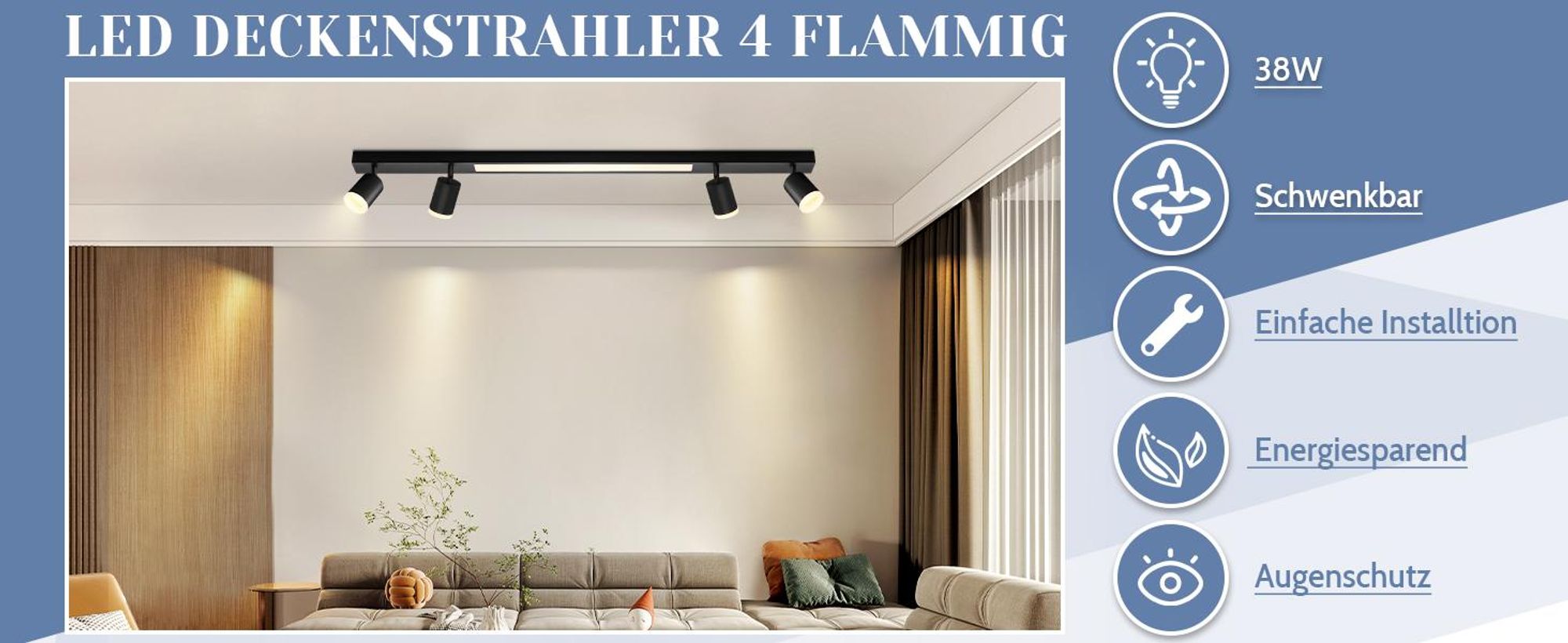 ZMH Deckenstrahler Schwarz 4 Flammig Deckenleuchte Dimmbar Deckenspots mit fernbedienung Schwenkbar 350° Modern für Wohnzimmer Schlafzimmer Küche