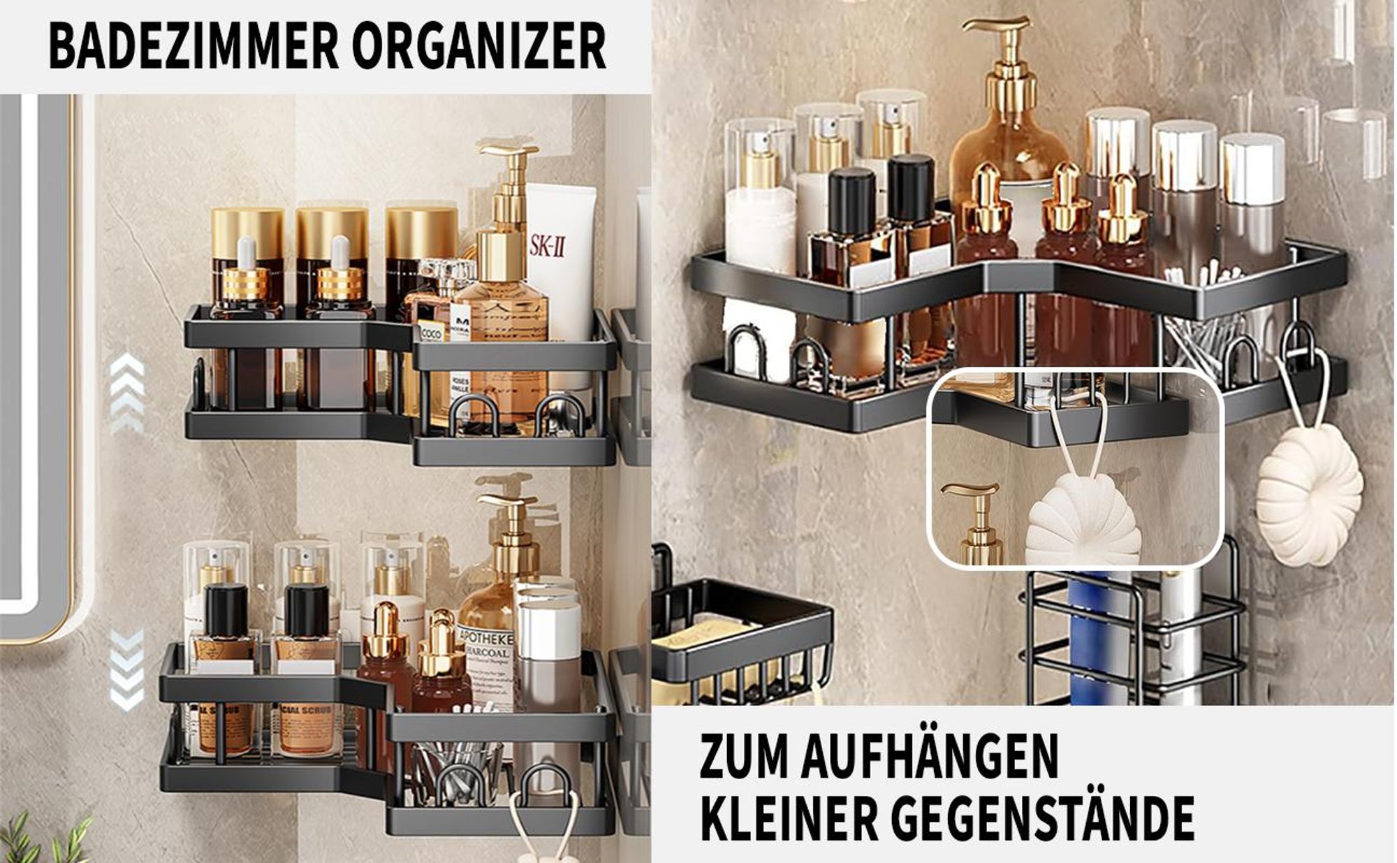 Duschablage Duschablage Ohne Bohren, Duschregal, Kohlenstoffstahl Badregal 5 St. Set, Duschablage Ohne Bohren
