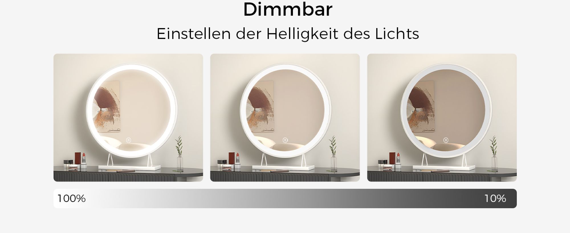 Heilmetz Schminkspiegel mit Beleuchtung Φ48cm Weiß LED Kosmetikspiegel Tischspiegel 3 Lichtfarbe Warmweiß/Neutral/Kaltweiß(Dimmbar 3000-6500K) Touch