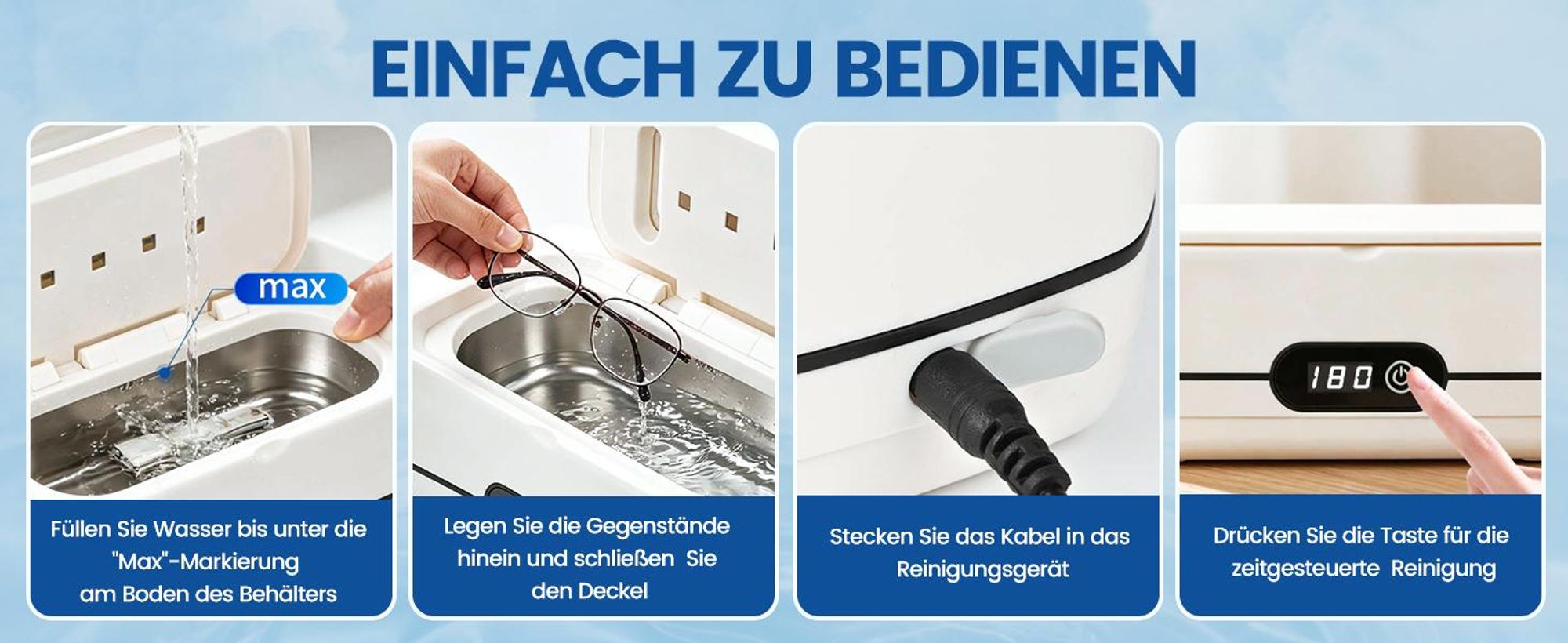 Ultraschallreiniger, Ultraschallreinigungsgerät, 45000Hz Ultrasonic Cleaner, 400ML Ultraschallgerät mit 4 UV-Licht & 5 Modes