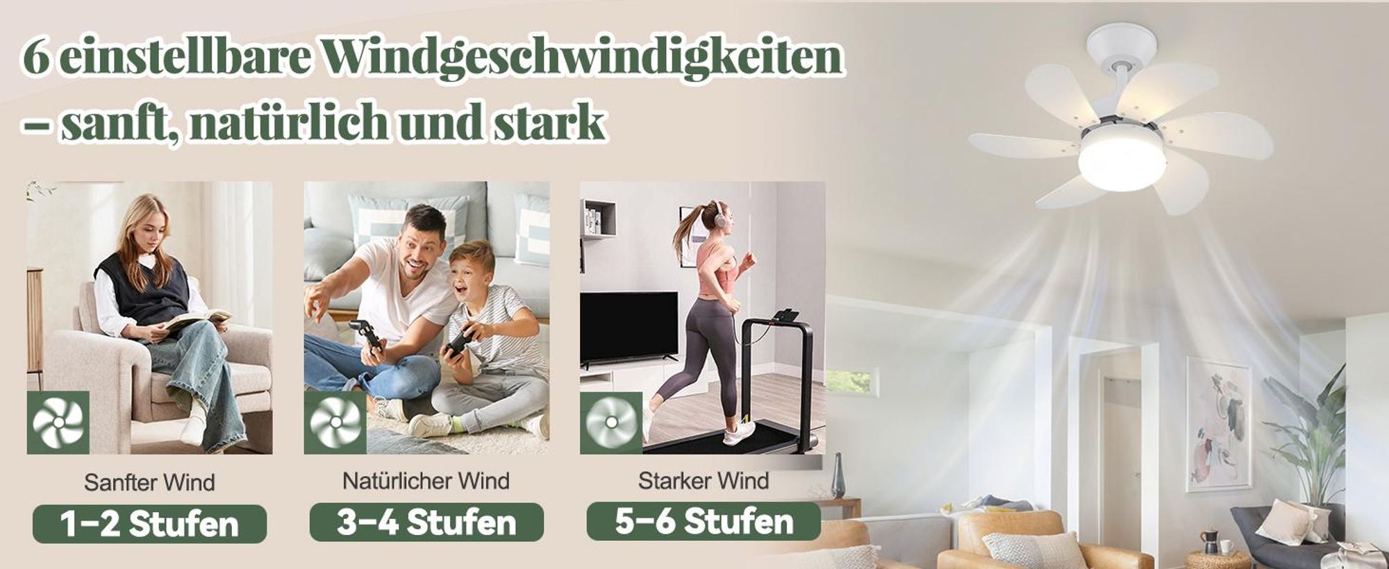 ZMH ventilateur de plafond blanc avec éclairage et télécommande silencieux 6 pales Ø75 cm minuterie pour salon chambre cuisine salle à manger