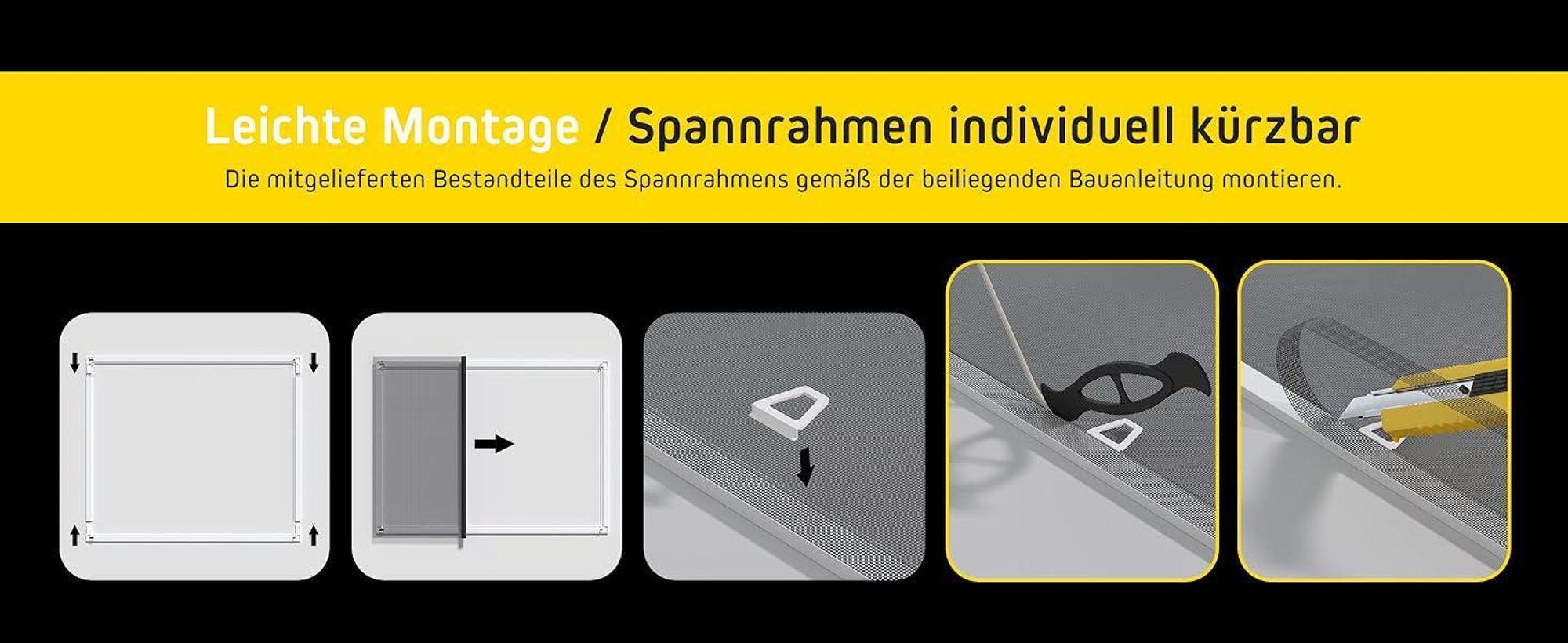 Fliegengitter Fenster ohne Bohren Spannrahmen 130x150 anthrazit braun JALOUSIESCOUT ProtectLine