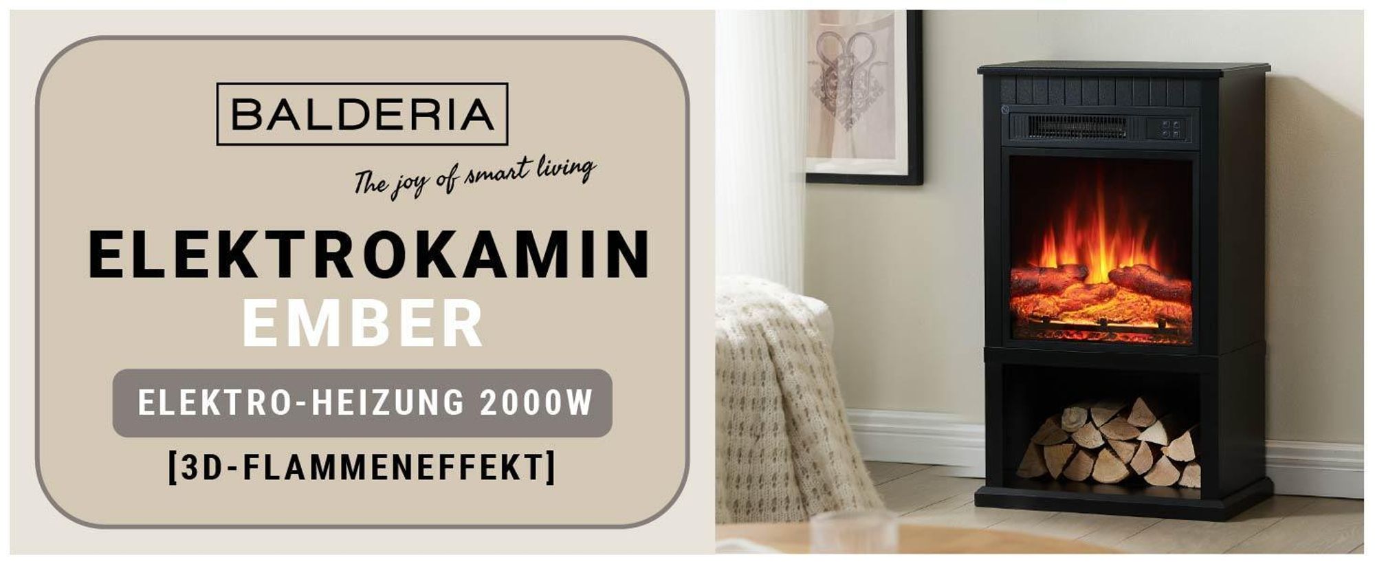 Elektrokamin Standkamin BALDERIA Ember – Heizung bis 2000 W, schwarz