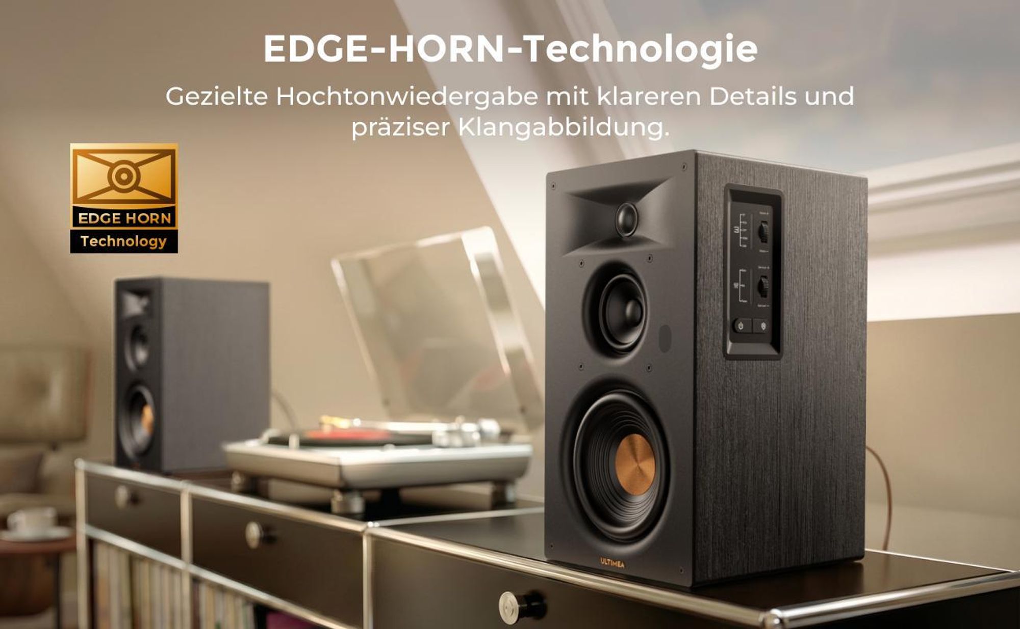 ULTIMEA BS-3 Aktivlautsprecher 3-Wege Regallautsprecher mit 5,25" Tieftöner, Bluetooth 6.0, HDMI ARC/Optisch/USB, Auracast, App-Steuerung, 70W RMS