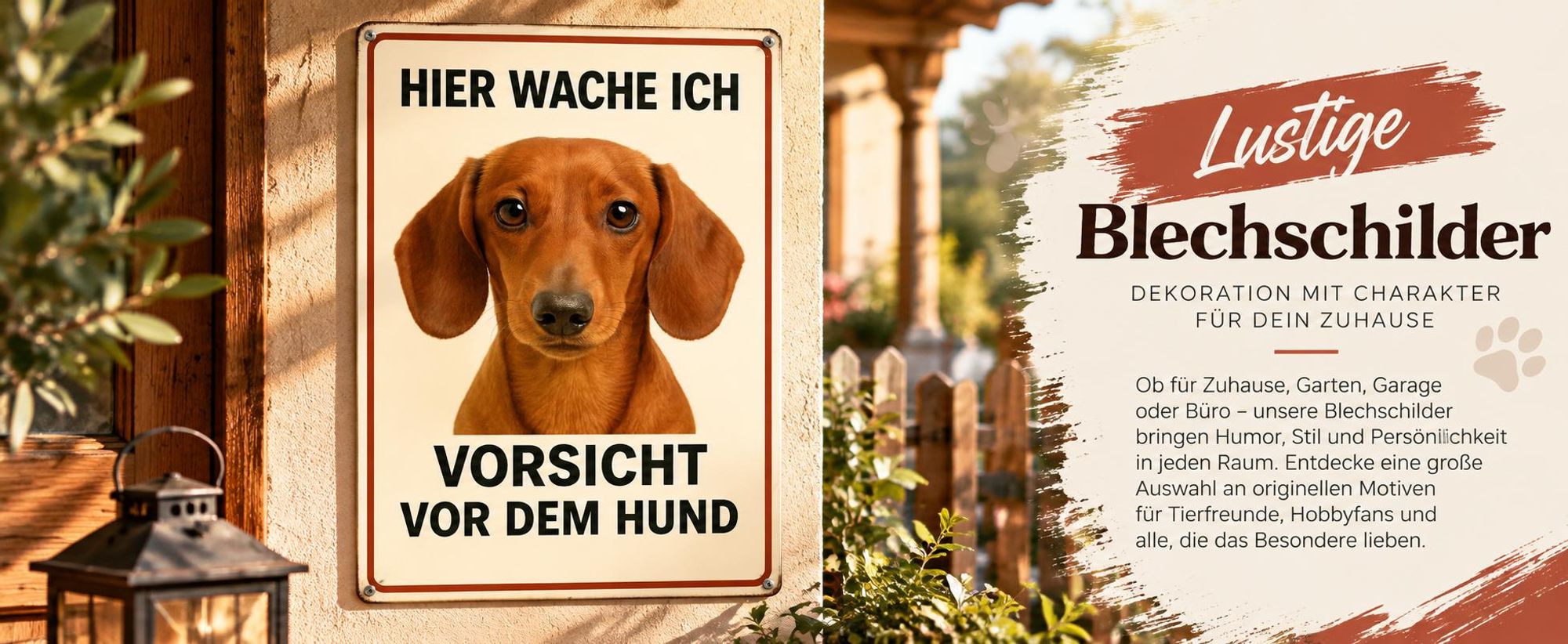 Lustiges AstraDesign Blechschild mit Dackel und „Vorsicht vor dem Hund“ als originelle Wanddeko.