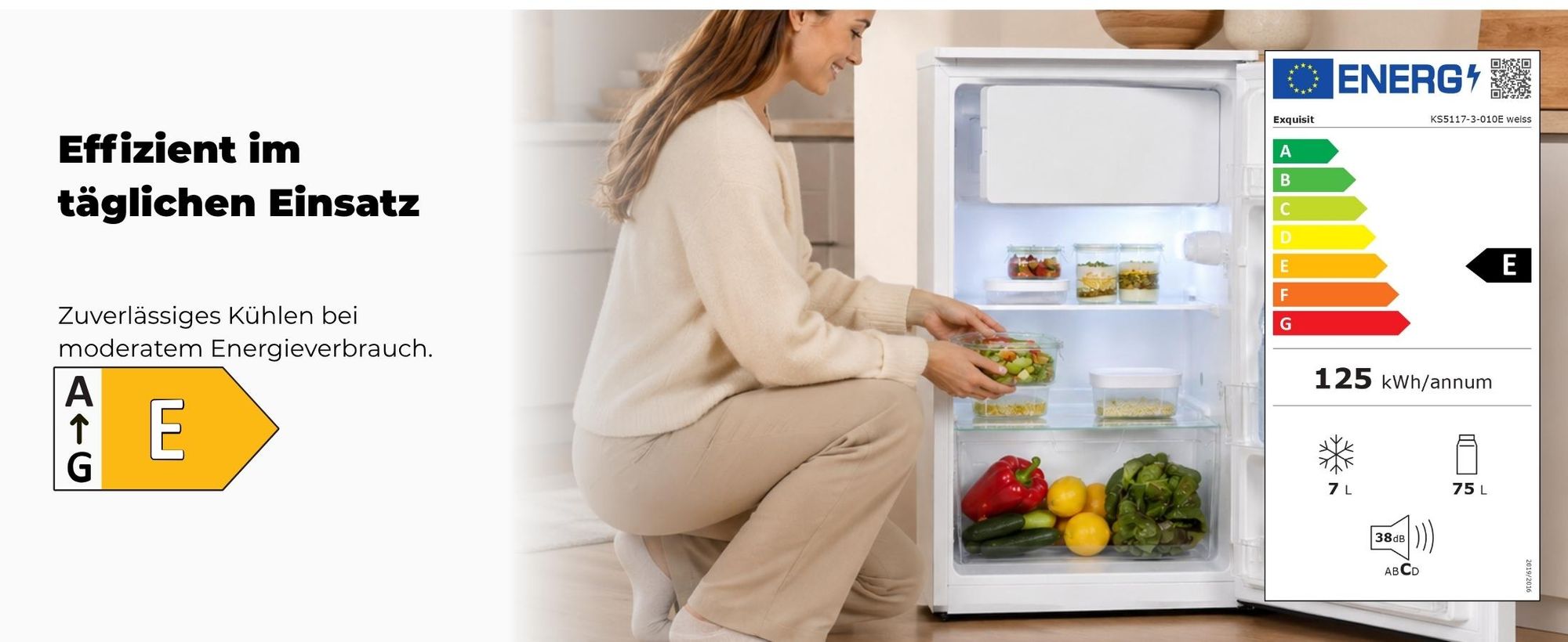 Exquisit Kühlschrank, KS5117-3-010E weiss, Kühlschrank mit Gefrierfach, Freistehend,  3-Sterne-Gefrieren, Türanschlag wechselbar, Temperaturregelung