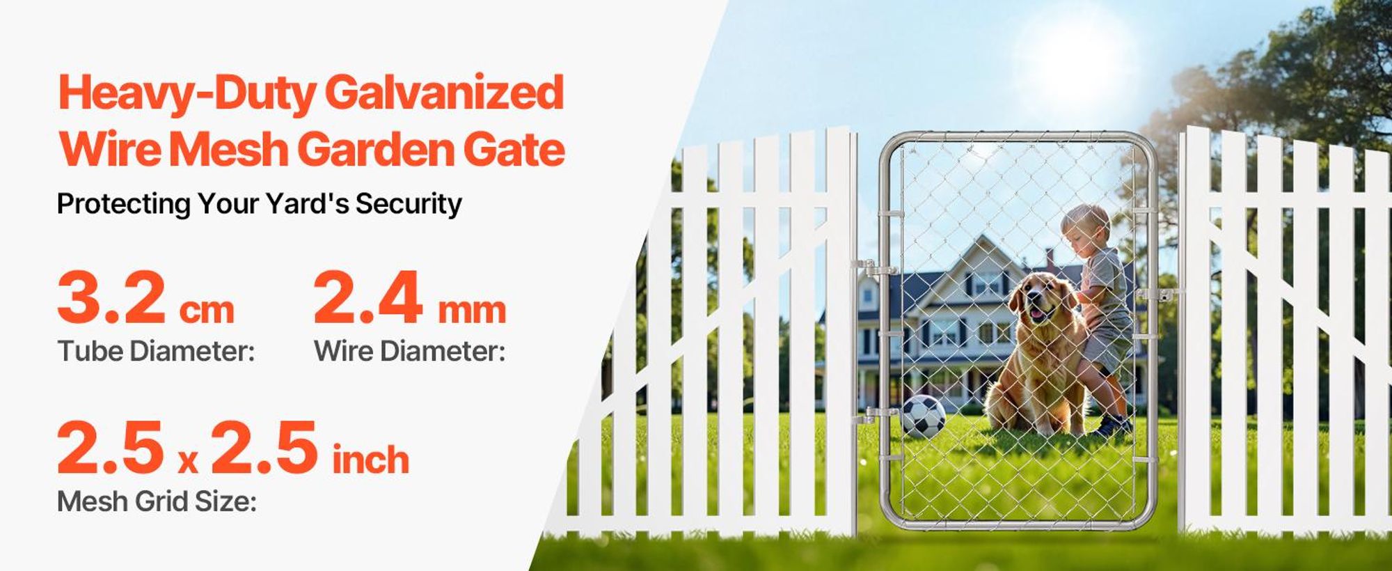 VEVOR Kettengliedzauntor, 72 x 48 Zoll, verstellbares Kettengliedzaunpanel, passend für 2,2-6 ft (B) x 6 ft (H) Gartentoröffnung, rostbeständiges verzinktes Zauntor für den Bauernhof, Pfosten nicht enthalten, 32x46 Zoll