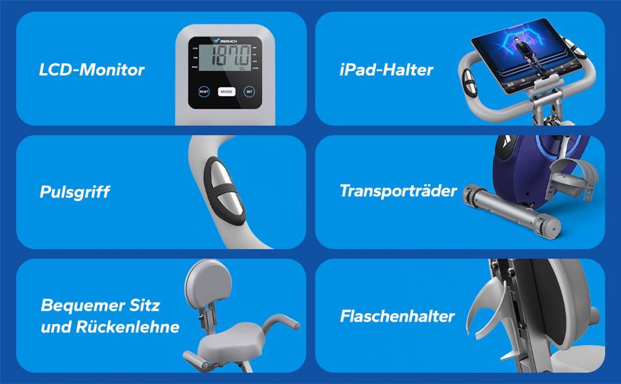 4-in-1 klappbarer Heimtrainer für Zuhause– magnetischer Ergometer mit 16 Stufen, LCD & Pulsmessung, Tabletständer, kompatibel Kinomap, bis 136 kg